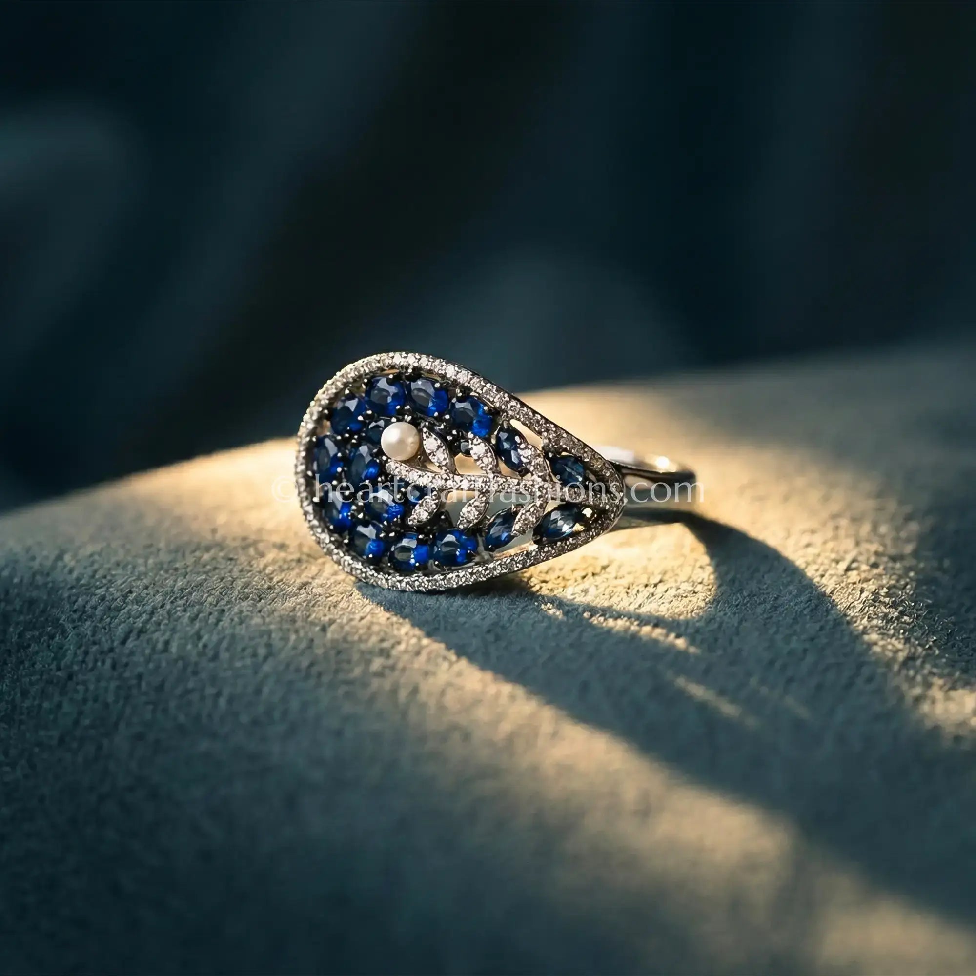 Royal Sapphire Leaf Statement Ring