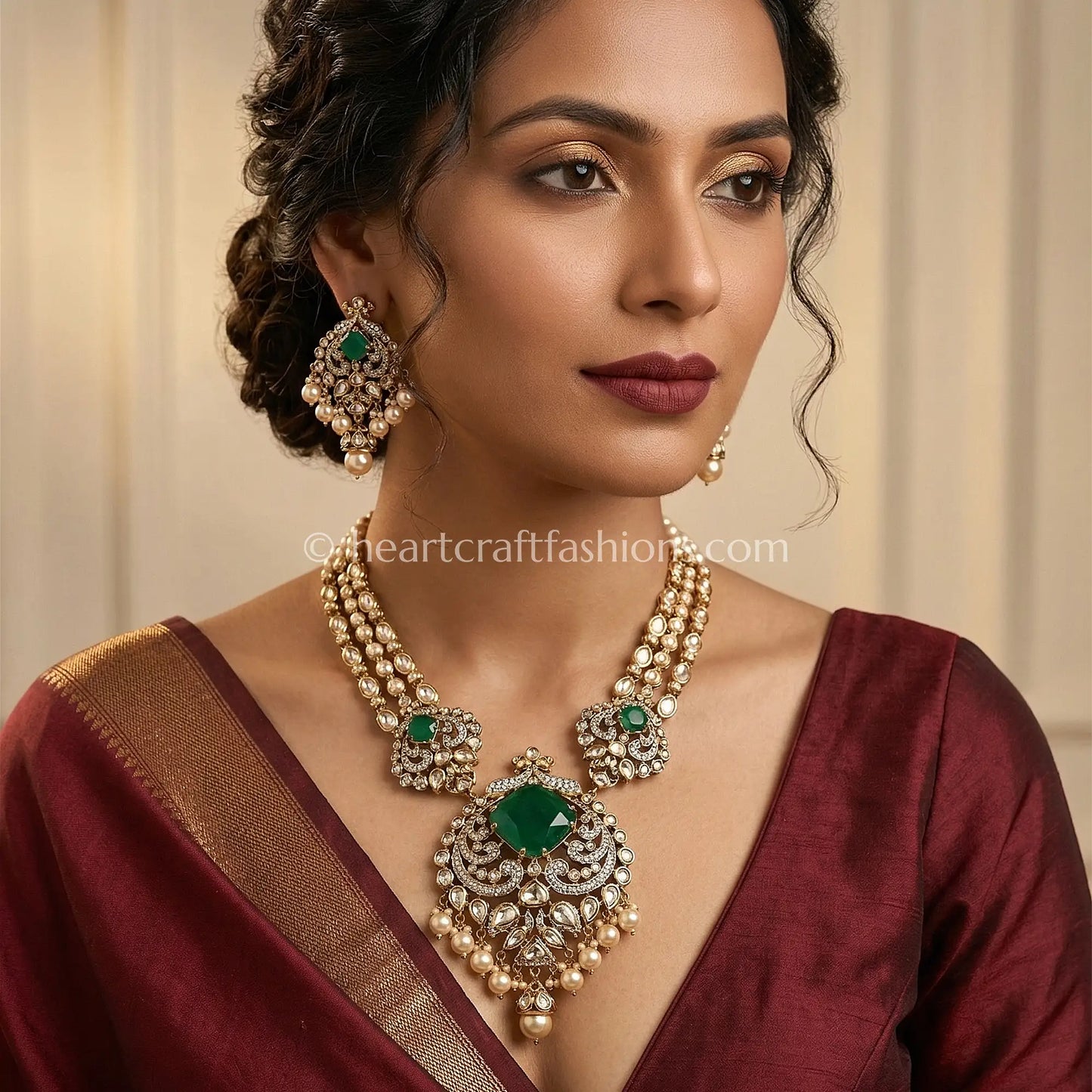 Royal Sunehri Kundan Green Doublet Statement Necklace