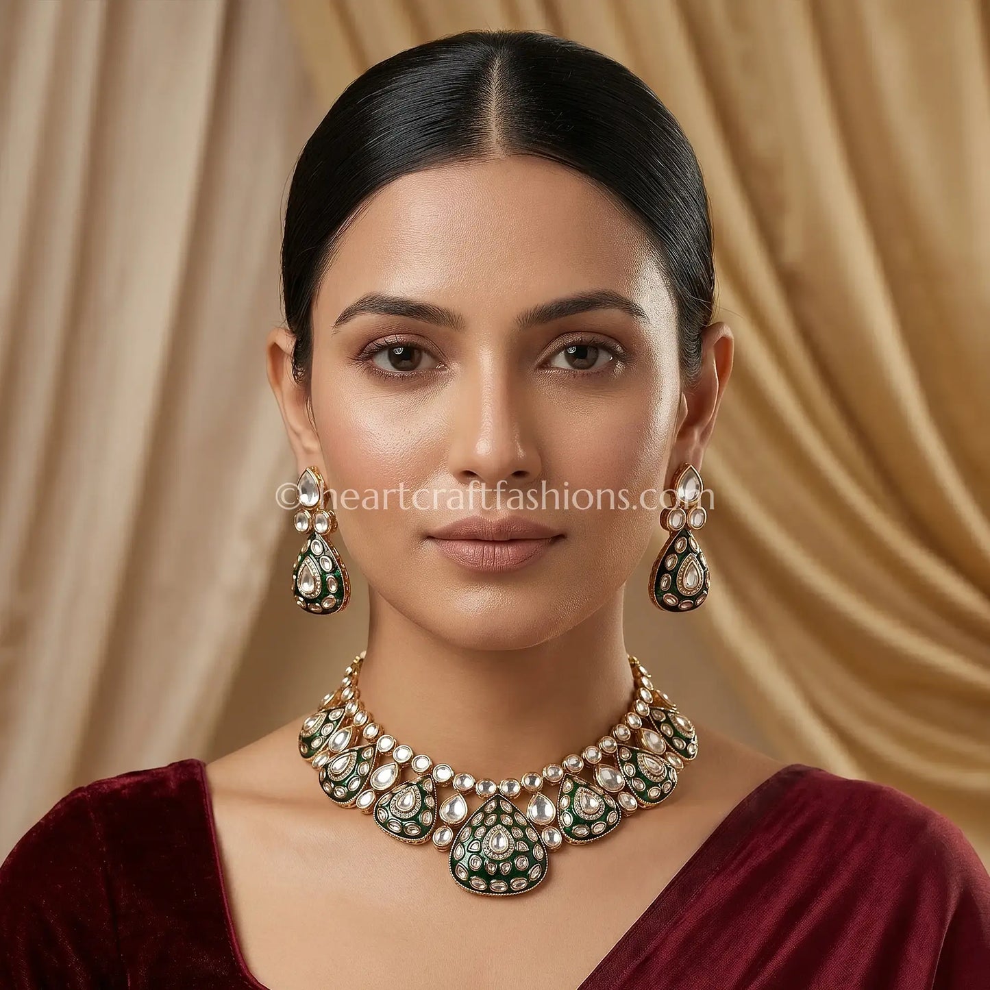 Royal Bikaneri Kundan Emerald Drop Necklace Set