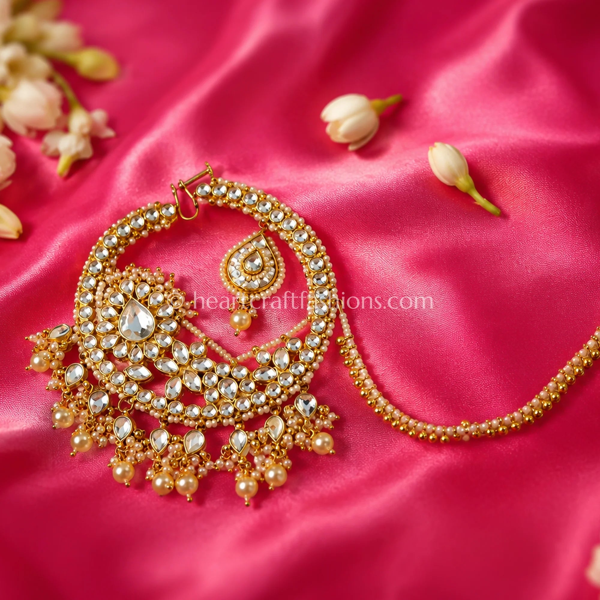 Royal Pachi Kundan Pearl Bridal Nath with Statement Chain
