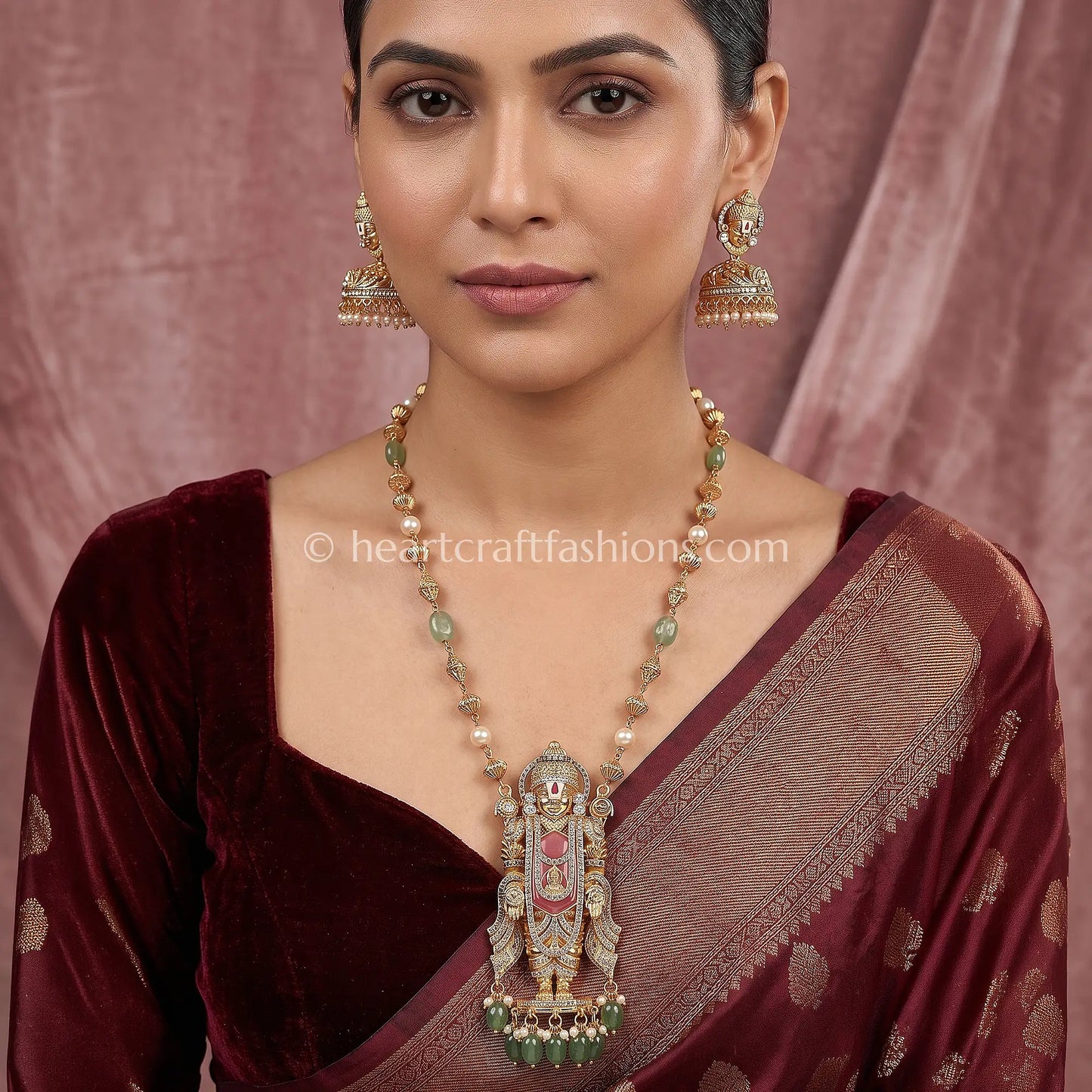 Ruby Balaji Divine Temple Pendant Long Chain Set