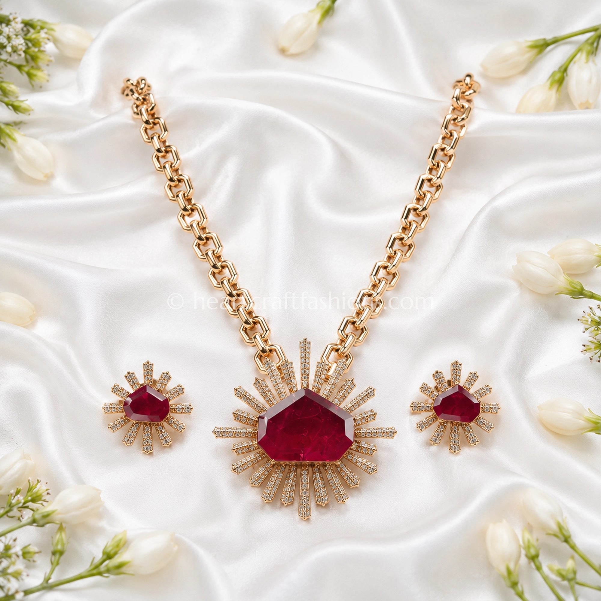 Ruby Designer Celebrity Doublet Statement Necklace Set