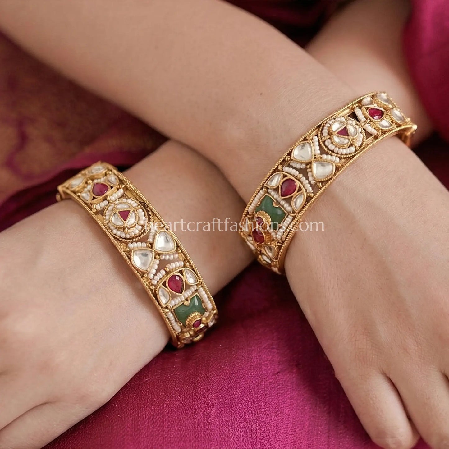 Ruby Emerald Heritage Kundan Bangles