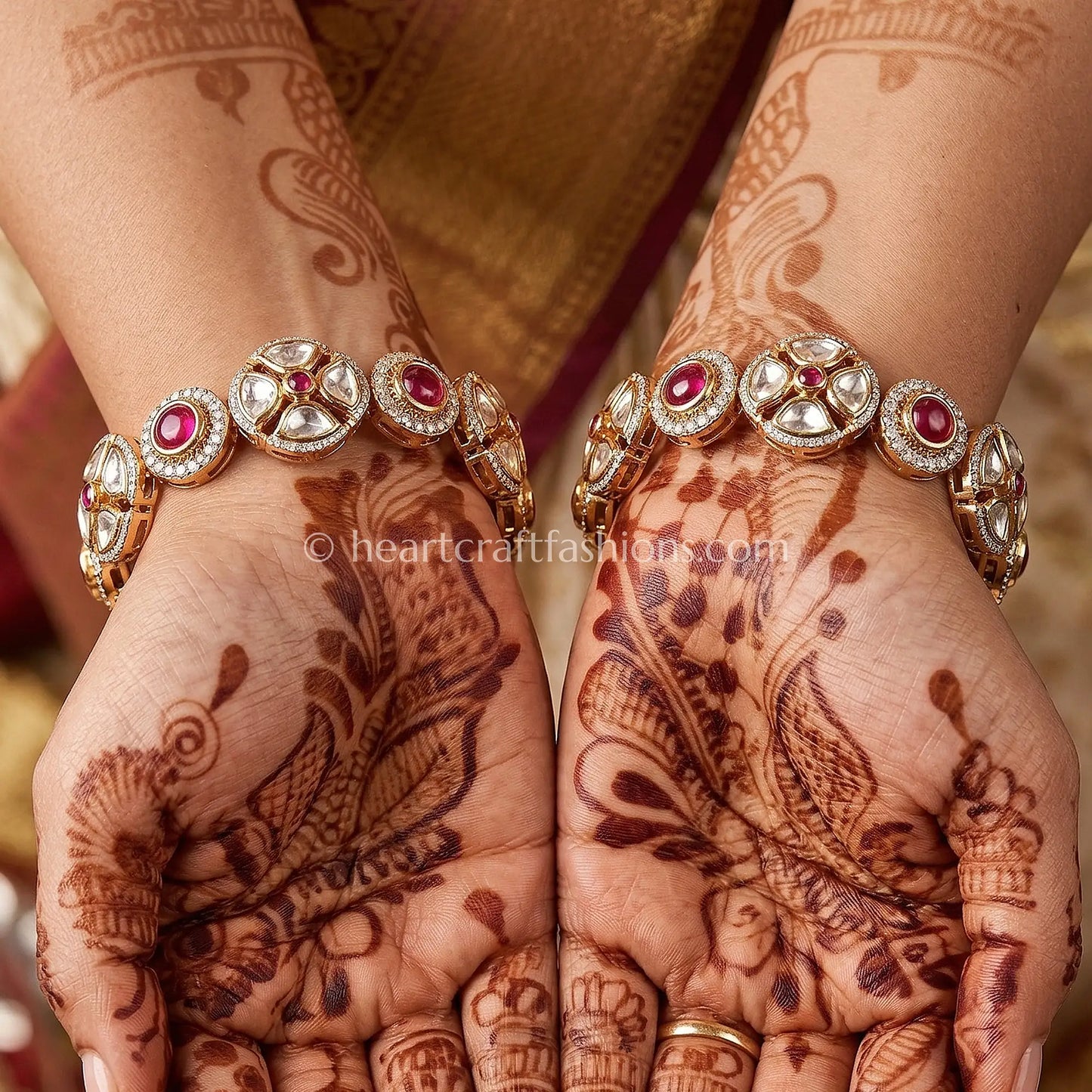 Ruby Floral Sunehri Kundan Sleek Bangles