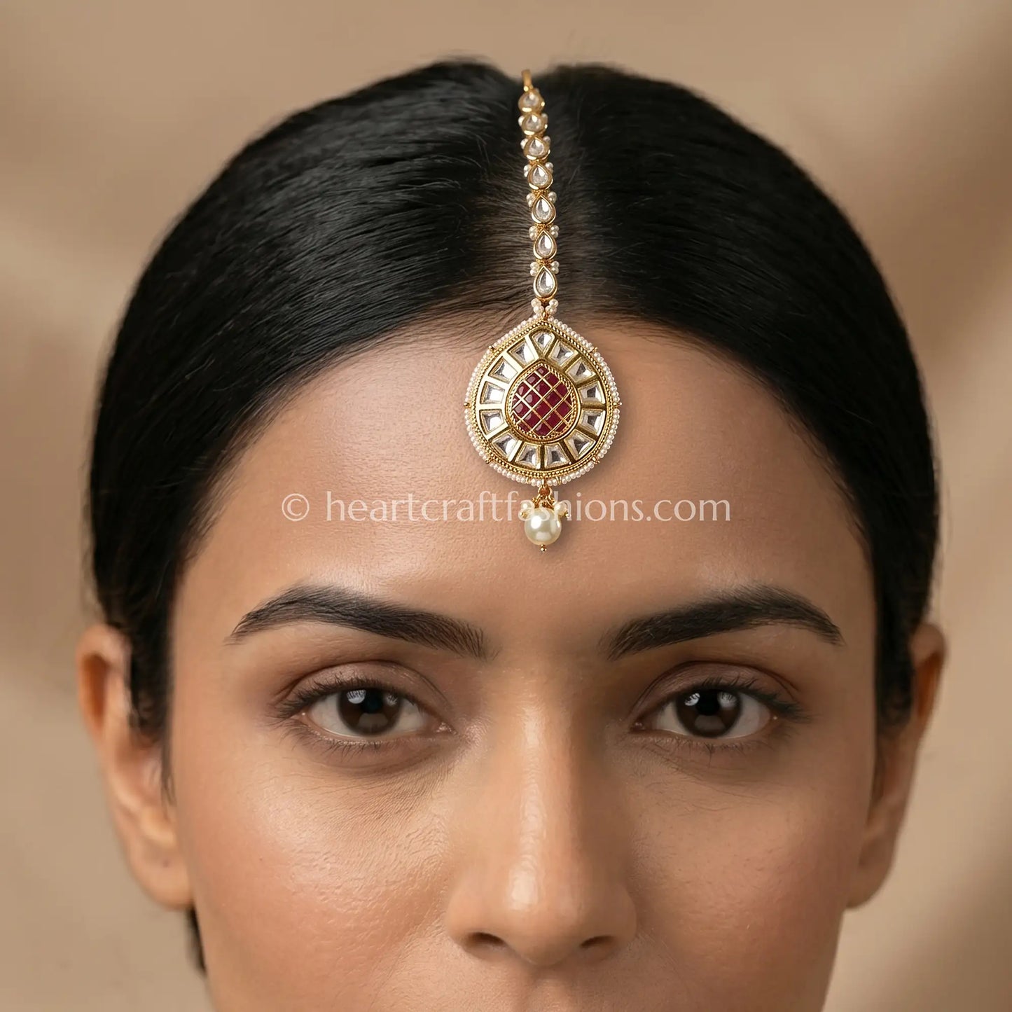 Ruby Heart Sunehri Kundan Maang Tikka