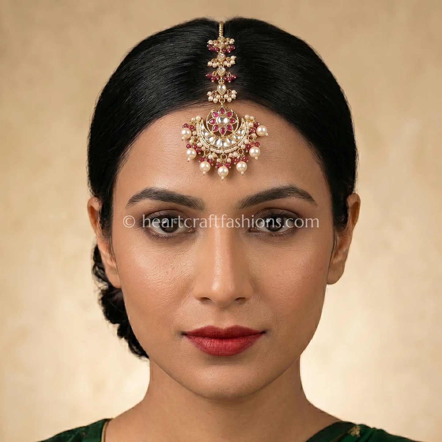 Ruby Pachi Kundan Maang Tikka