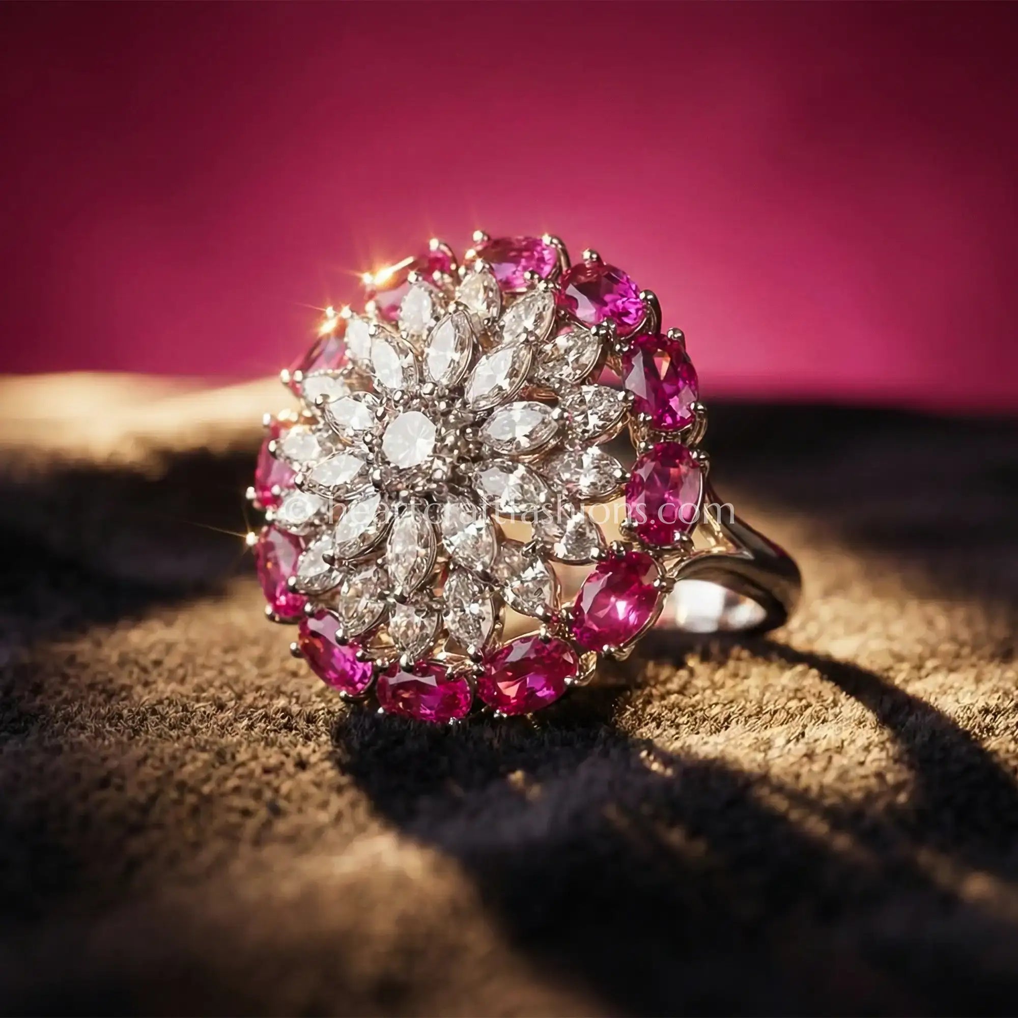 Ruby Pink Floral Halo Ring