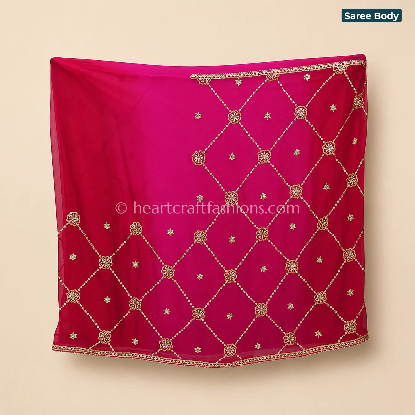 Ruby Pink Ombre Platinum Chiffon Chakri Gota Patti Saree