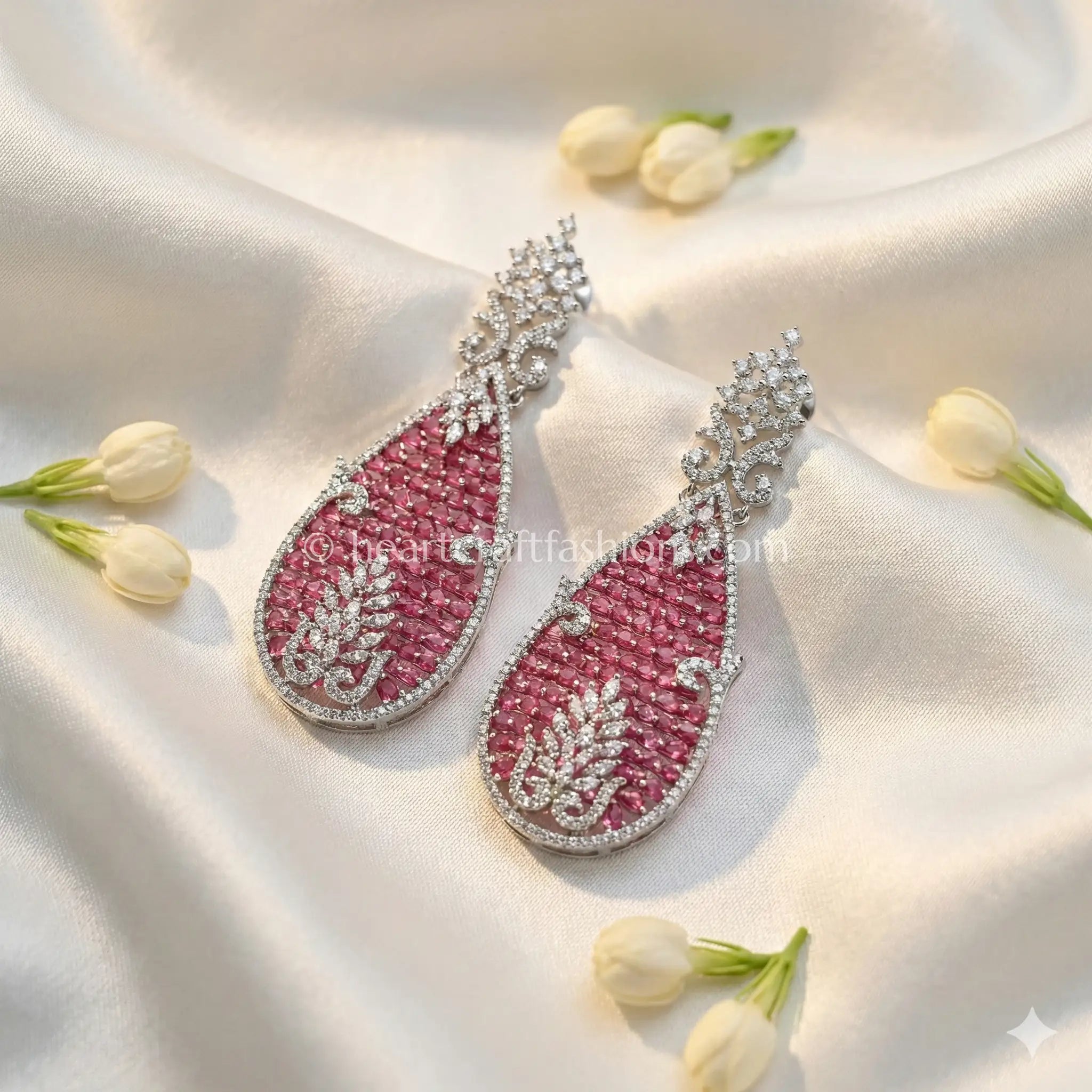 Ruby Pink Teardrop Zircon Statement Earrings