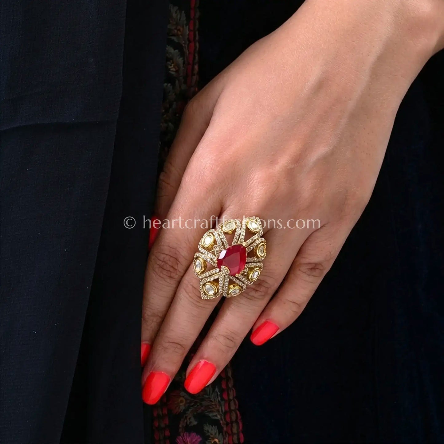 Sunehri Kundan Ruby Doublet Ring