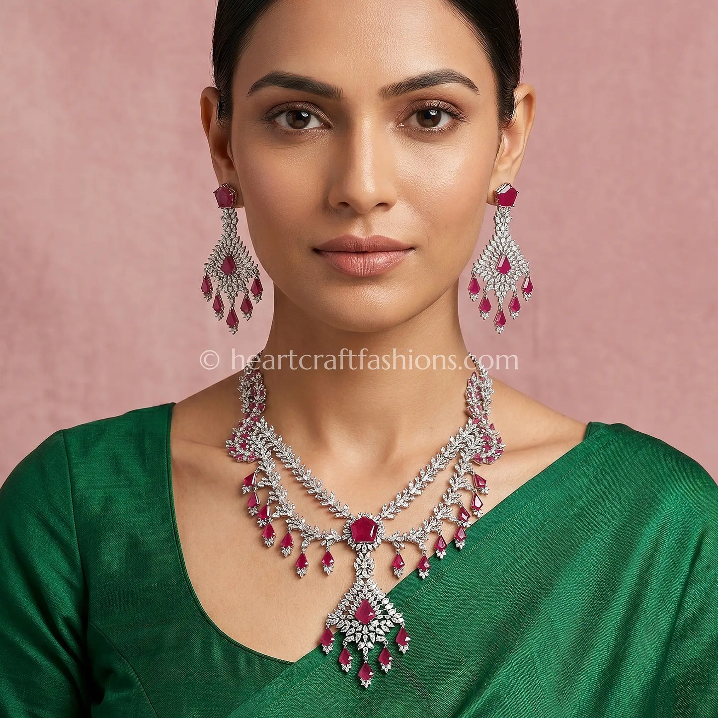 Ruby Red Geometric Layered Zircon Set