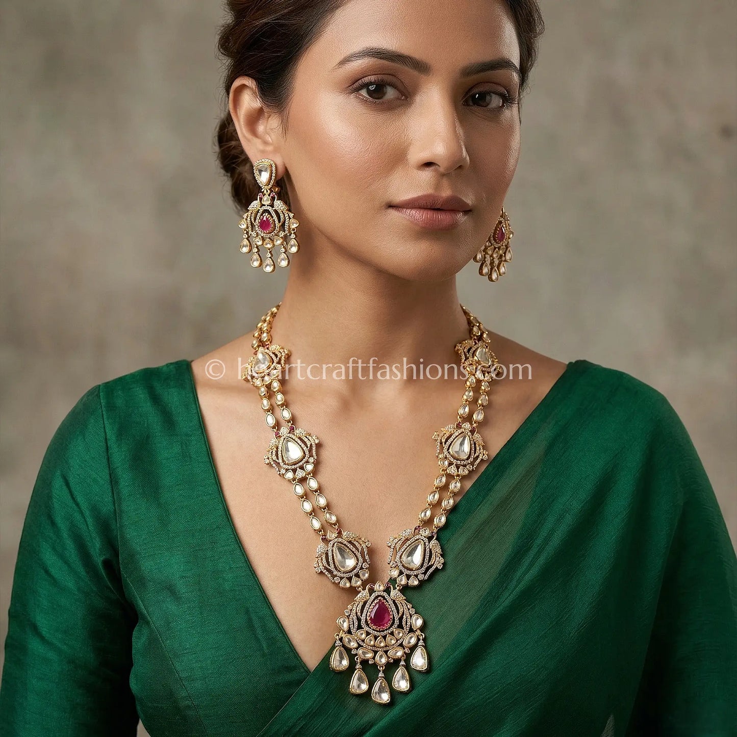 Ruby Red Moissanite Doublet Kundan Necklace Set