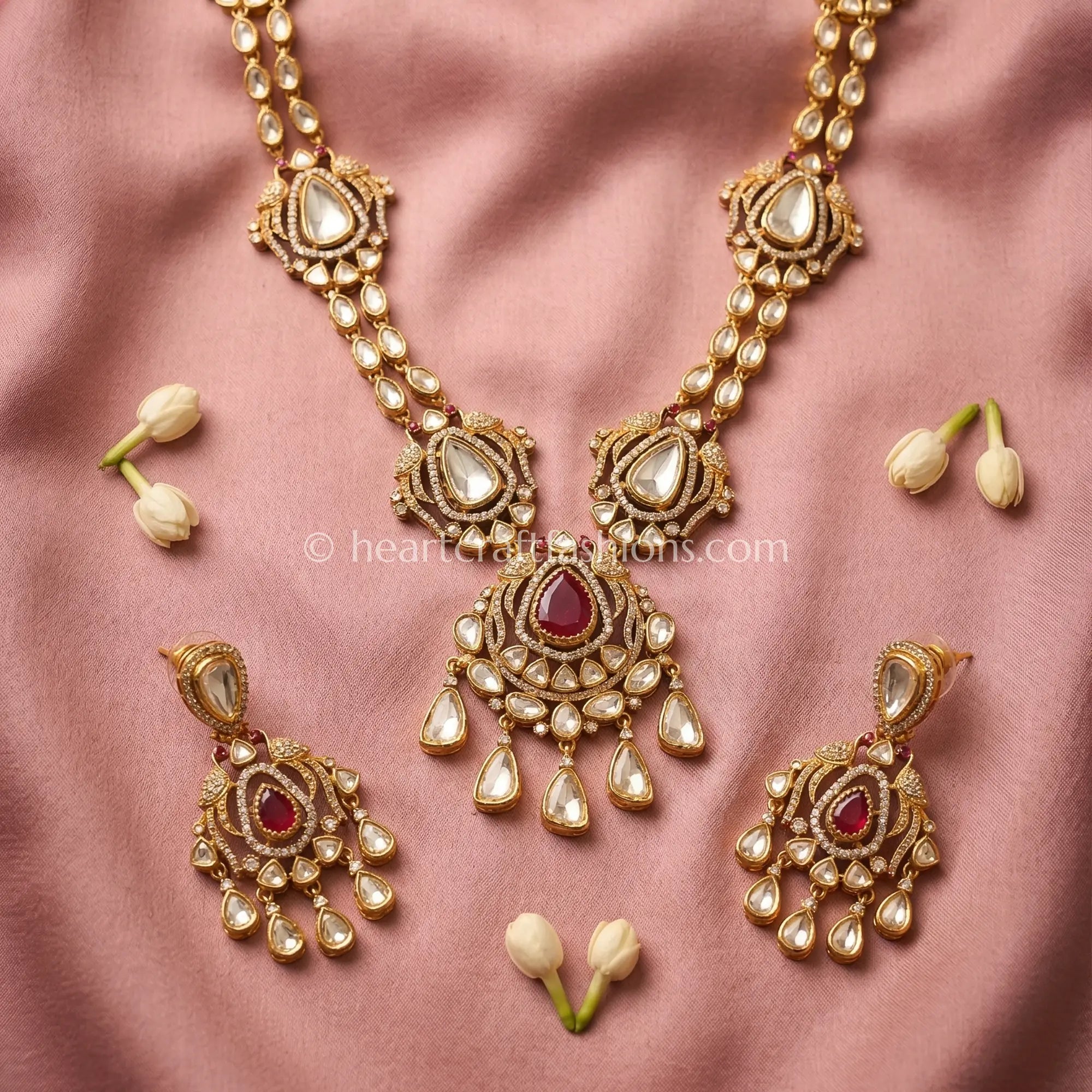 Ruby Red Moissanite Doublet Kundan Necklace Set