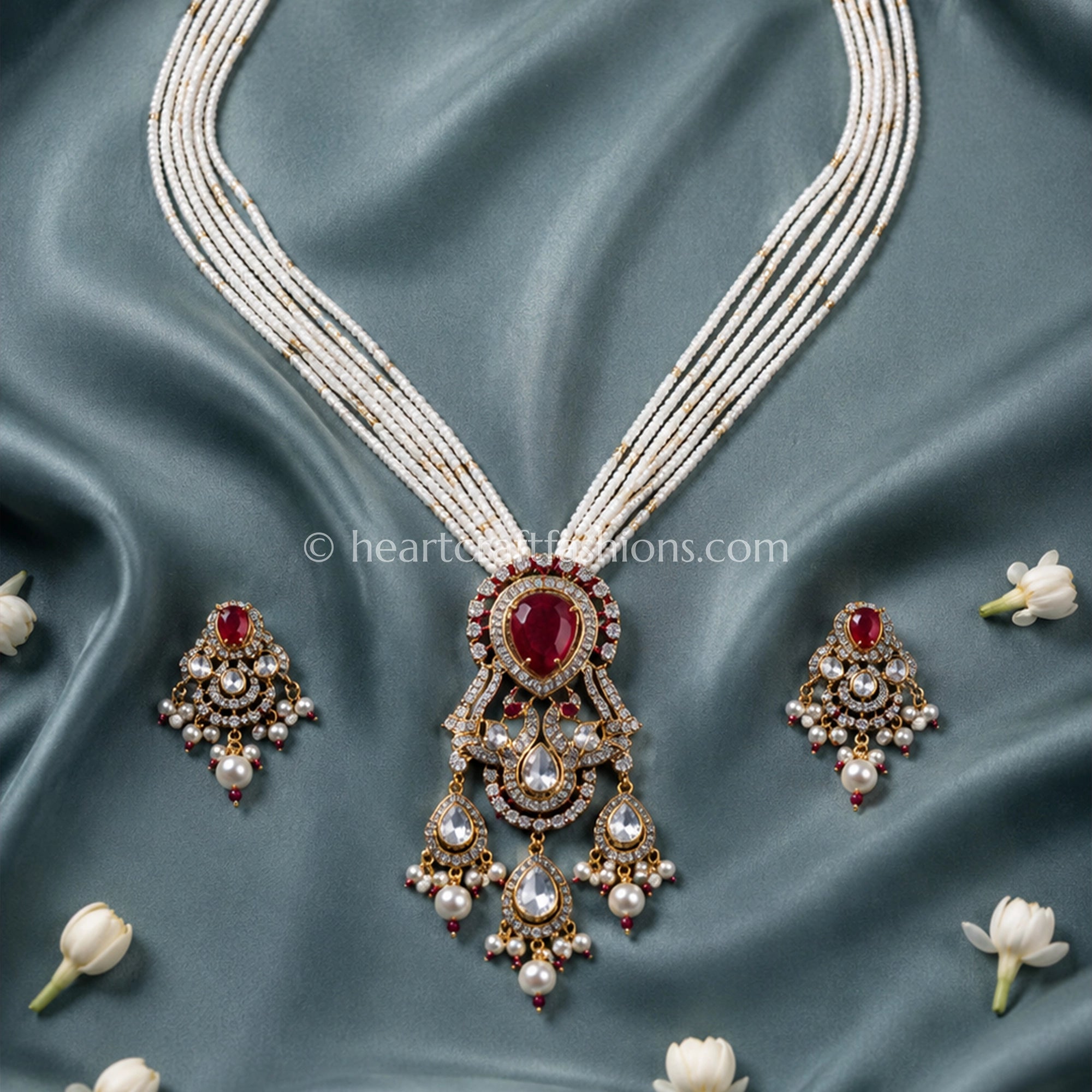 Ruby Sunehri Kundan Pearl Pendant Set