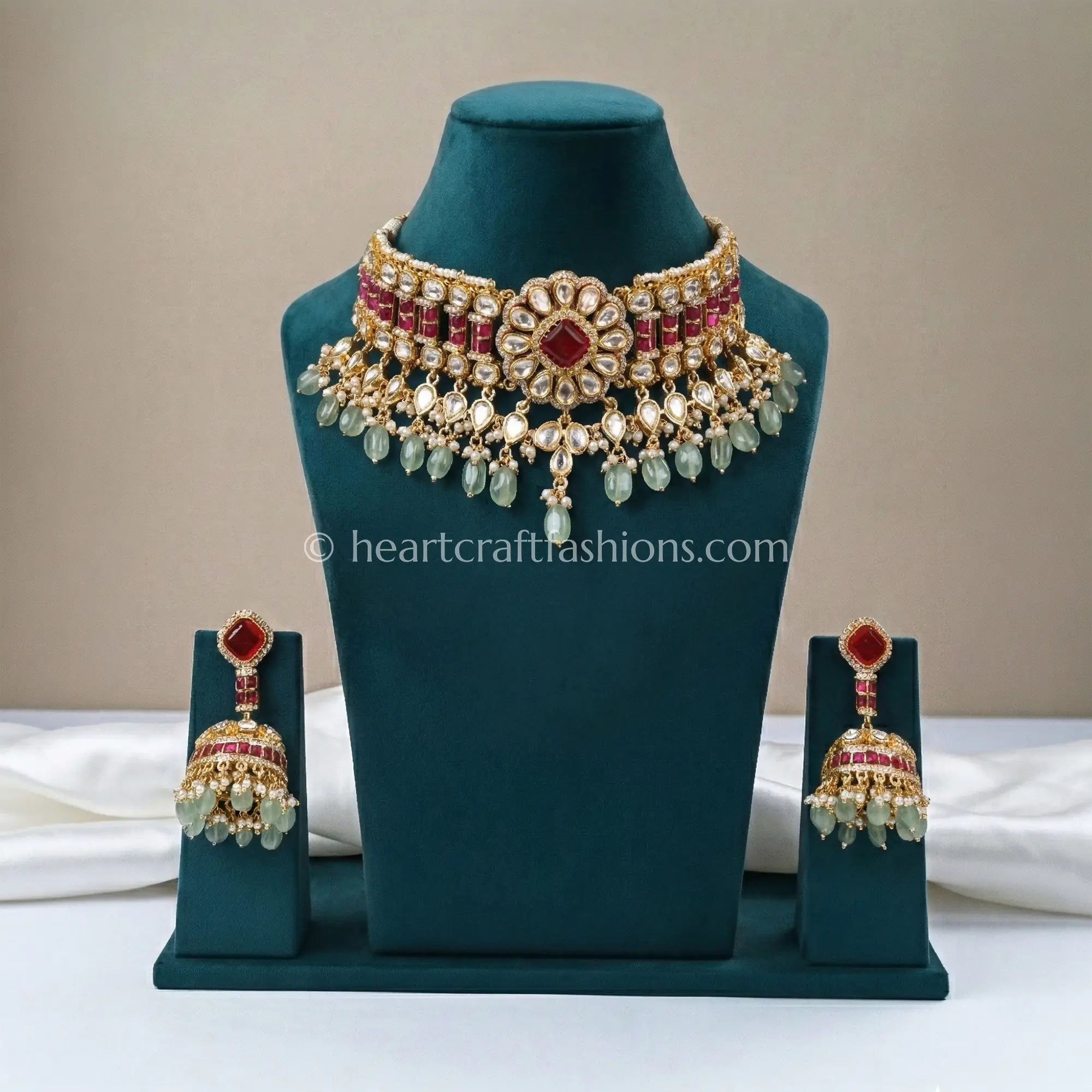 Ruby Doublet Moissanite Polki Drop Choker Set