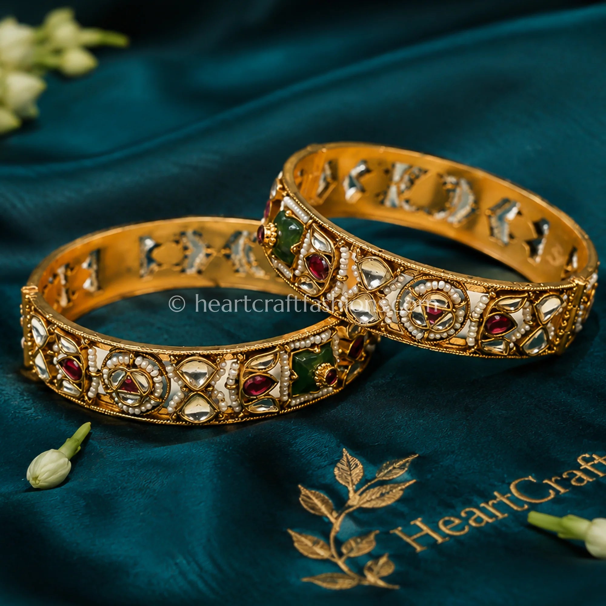 Ruby Emerald Heritage Kundan Bangles