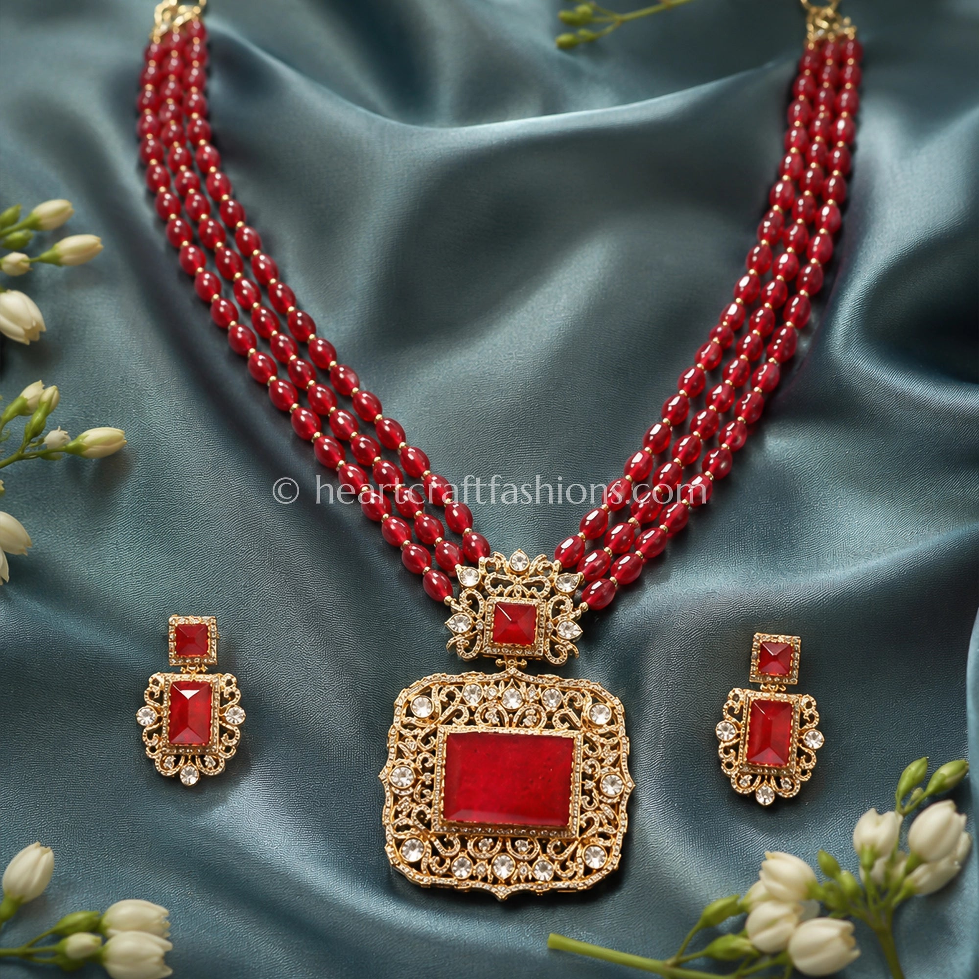 Ruby Red Moissanite Doublet Layered Rani Haar Set