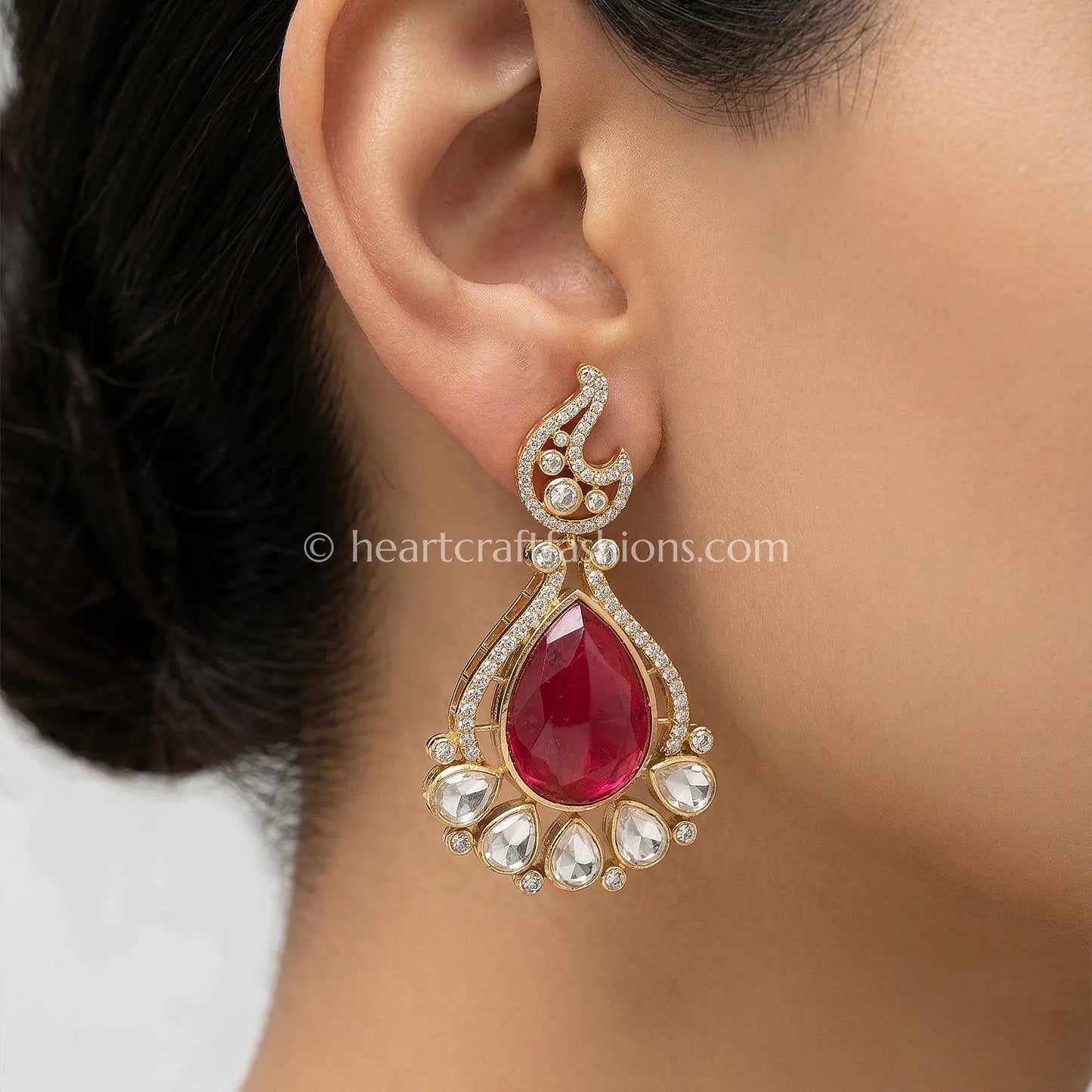 Ruhani Ruby Moissanite Doublet Dangler Earrings