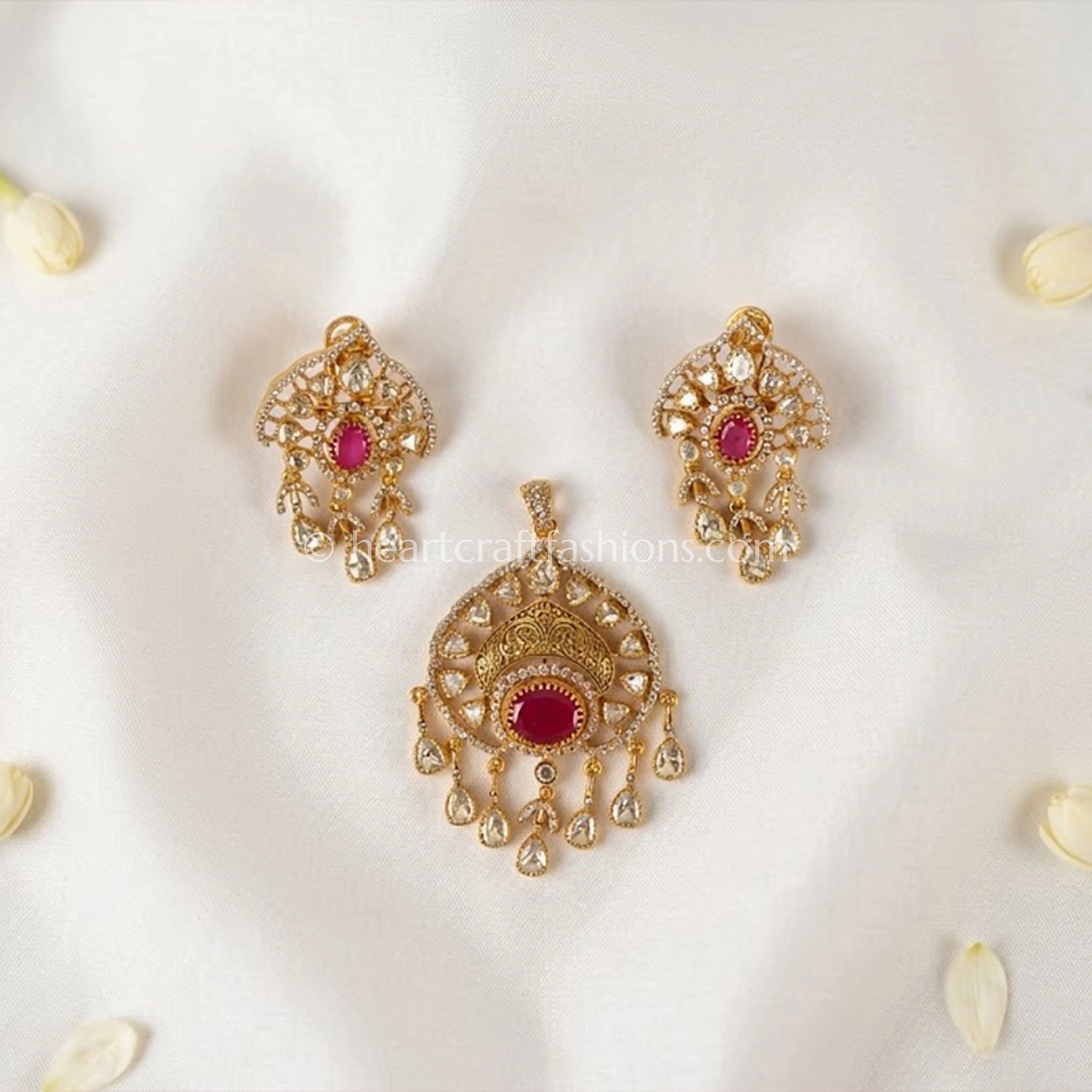 Shahi Ruby Moissanite Pendant Set