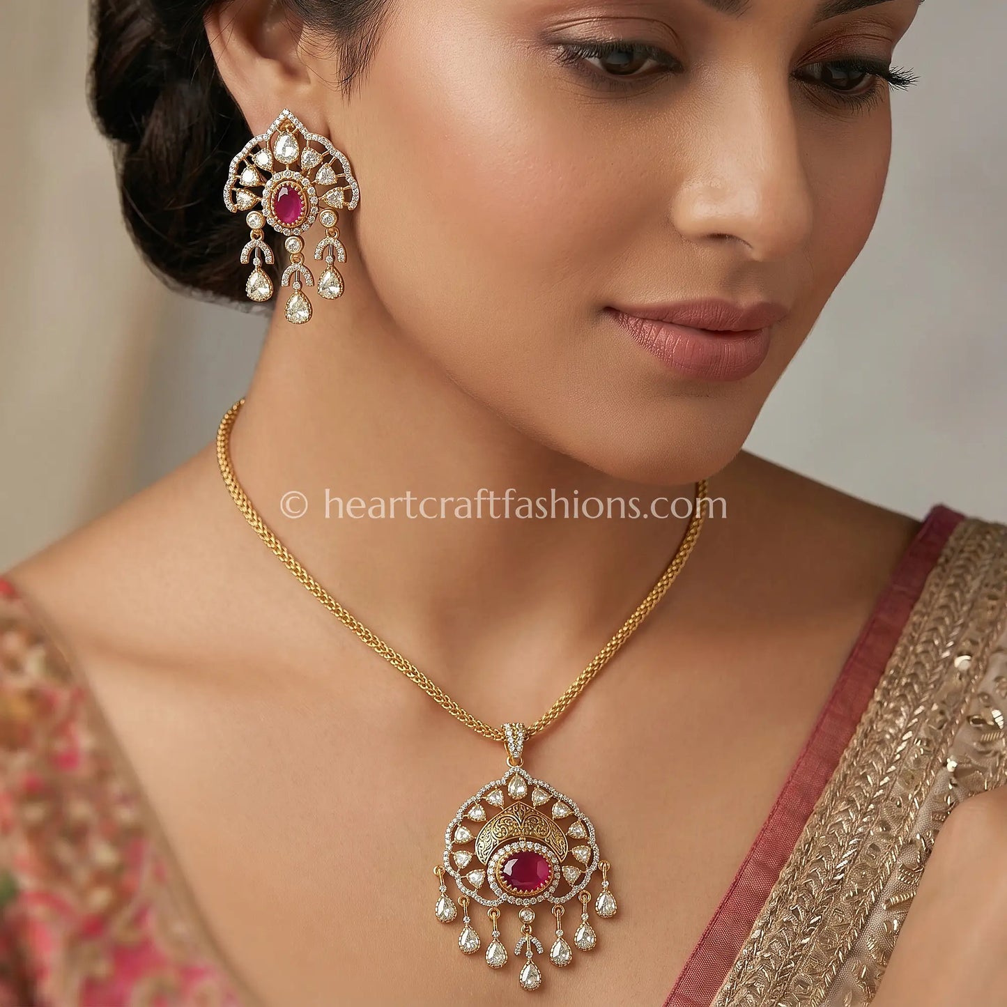 Shahi Ruby Moissanite Pendant Set