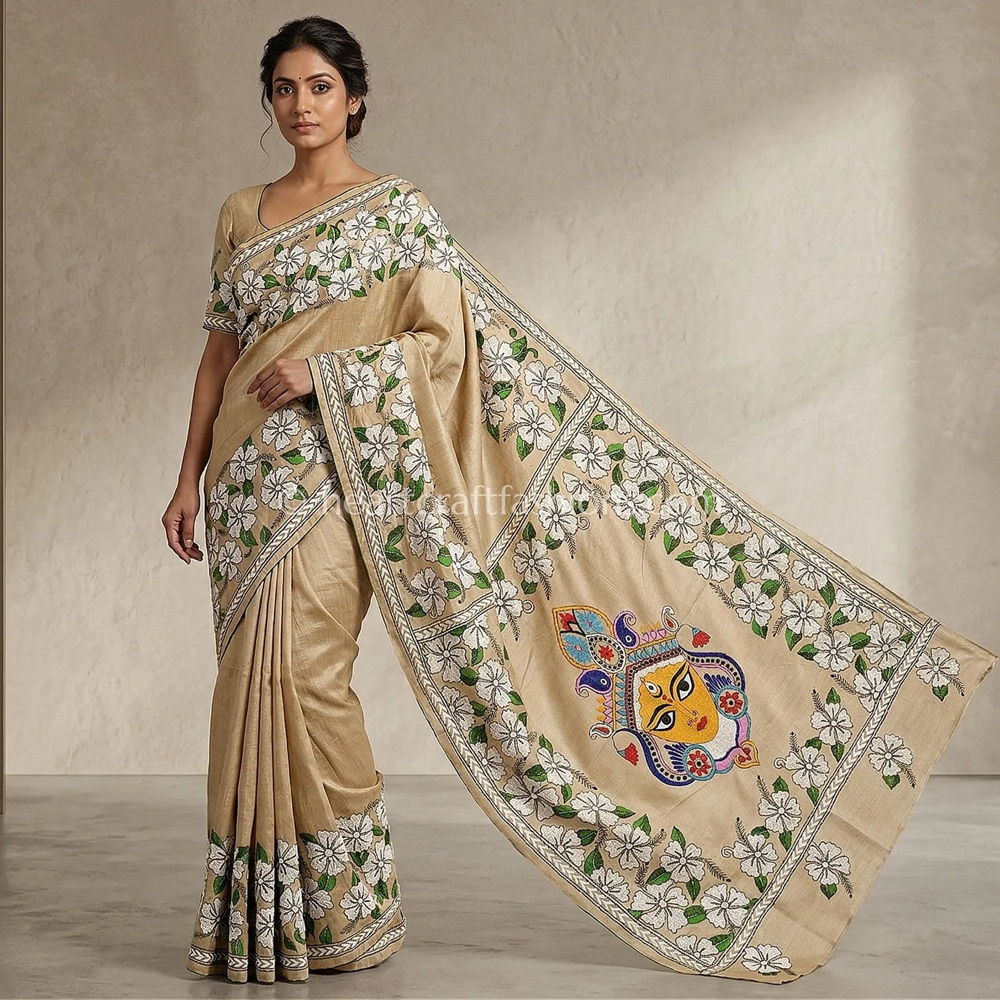 Shakti Durga Kalkata Gachi Tussar Kantha Saree