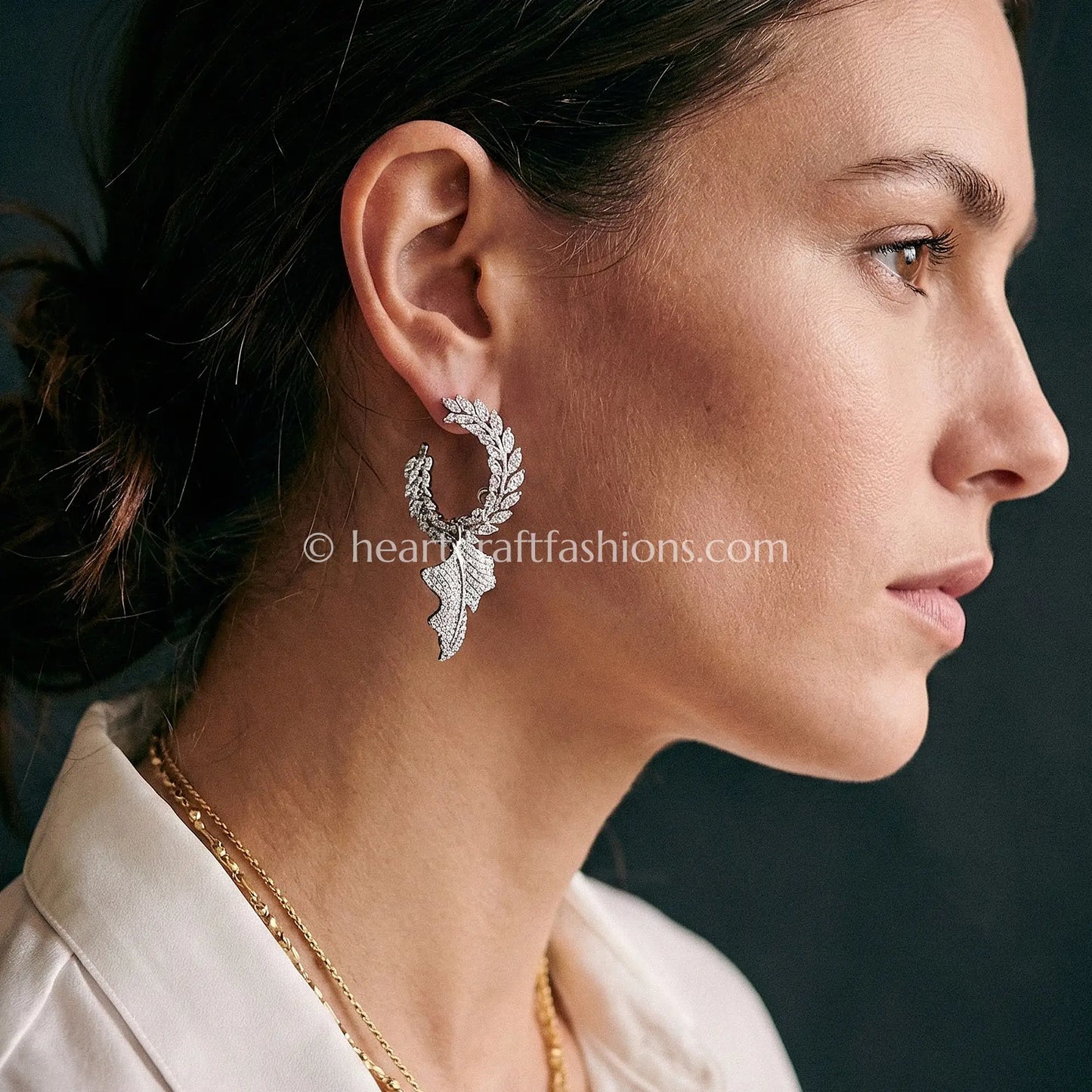 Silver Zircon Crescent Hoop Drop Earrings