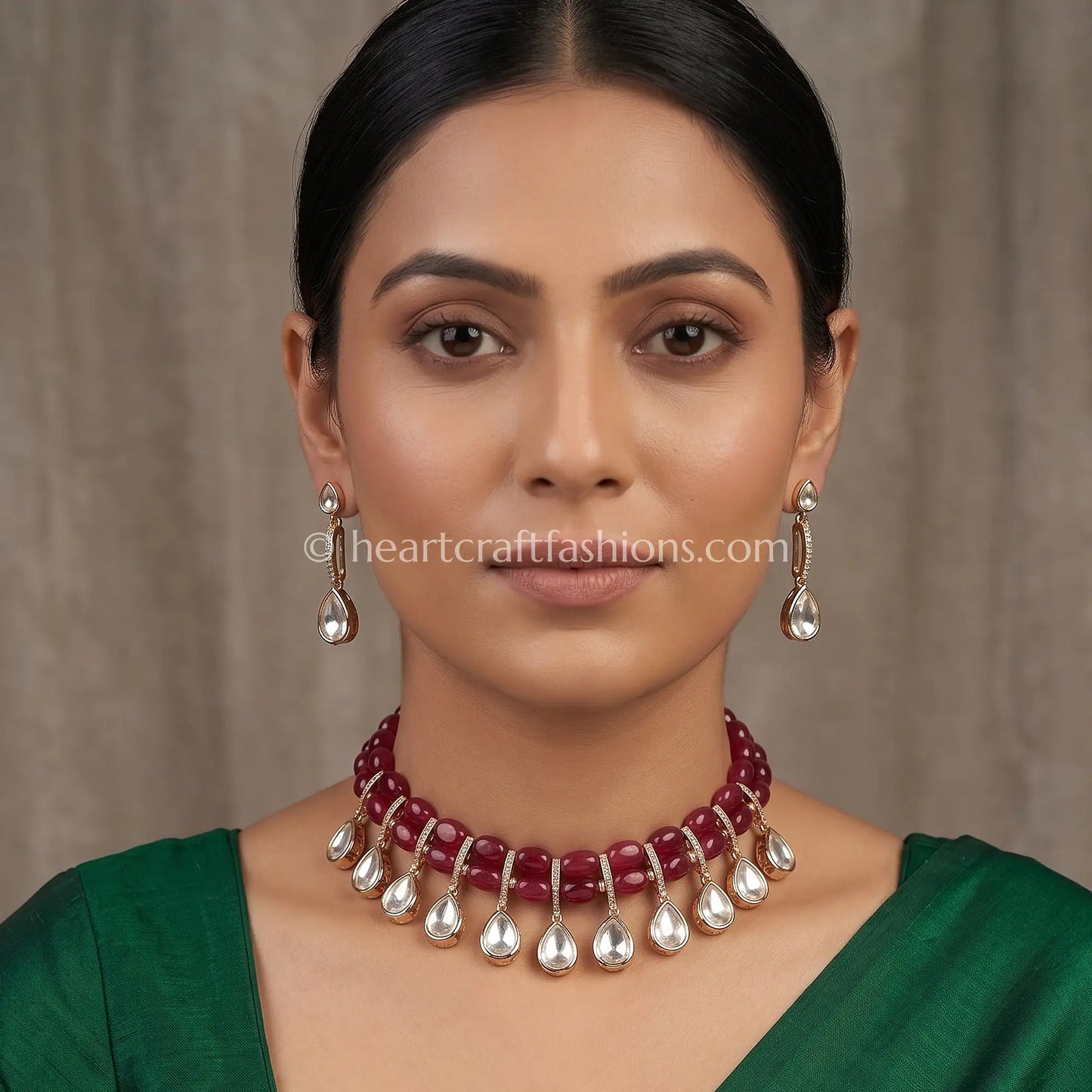 Sunehri Uncut Kundan & Semi-Precious Ruby Bead Choker Set