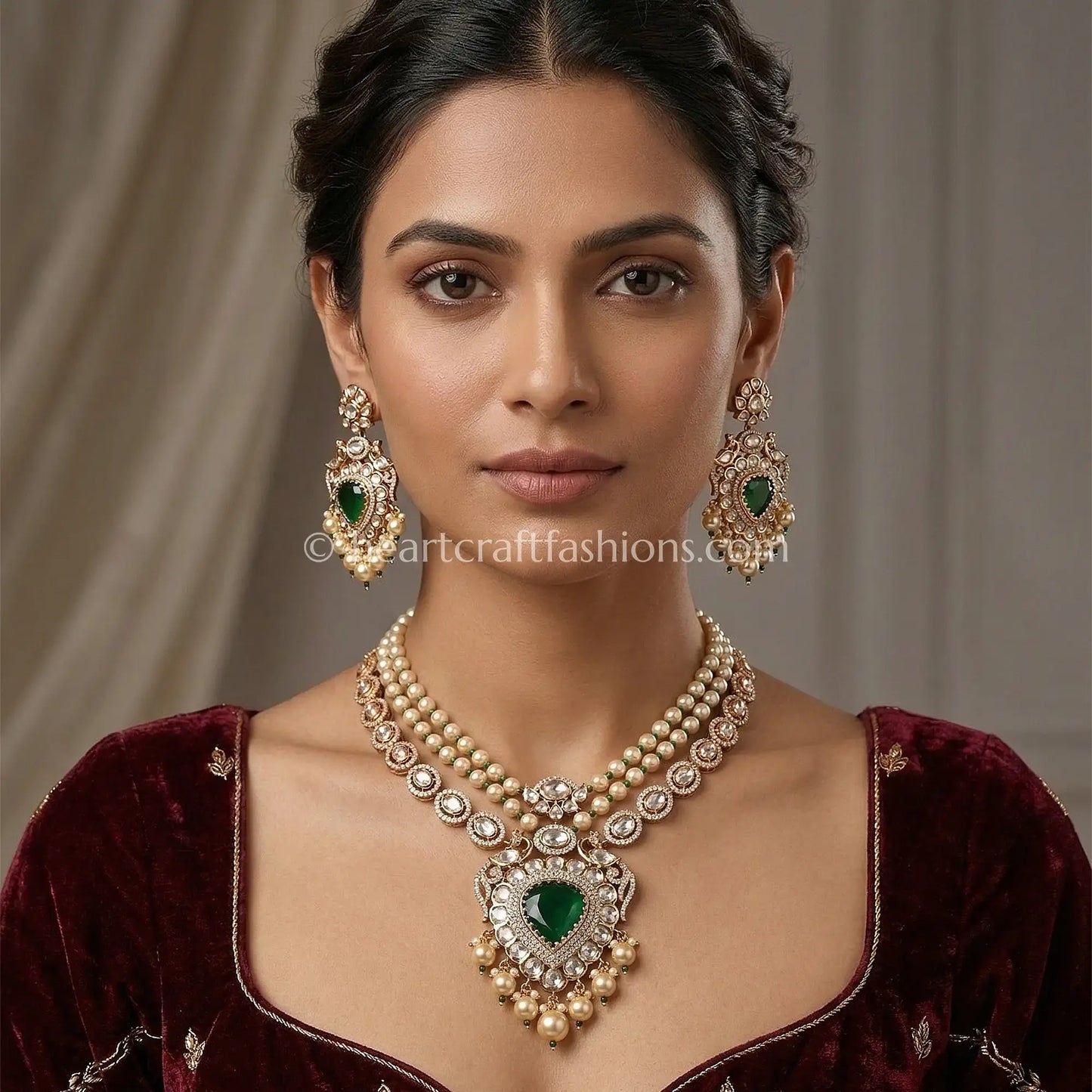 Sunehri Kundan Doublet Layered Necklace Set with Hyderabadi Pearls