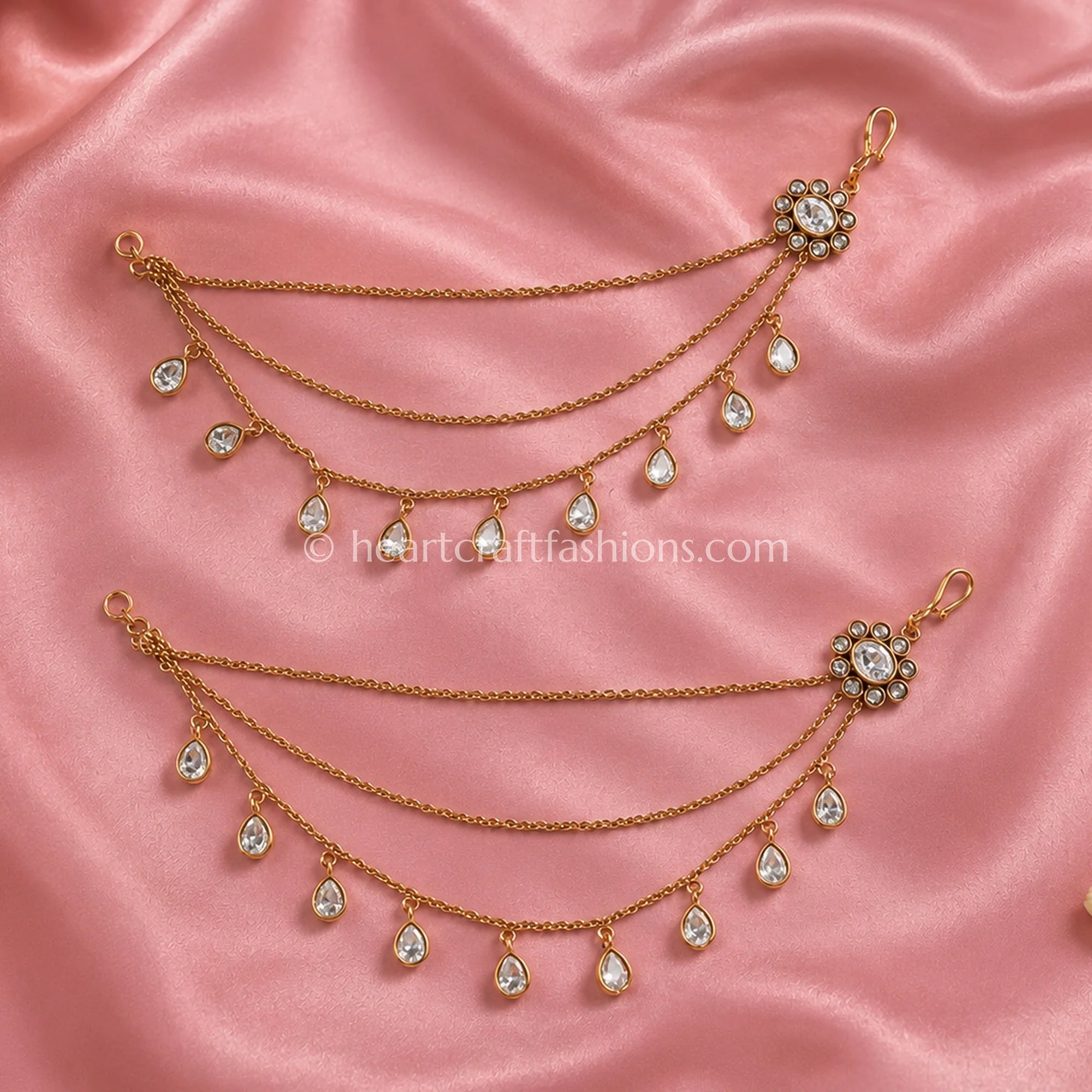Sunehri Kundan Teardrop Kaan Chain