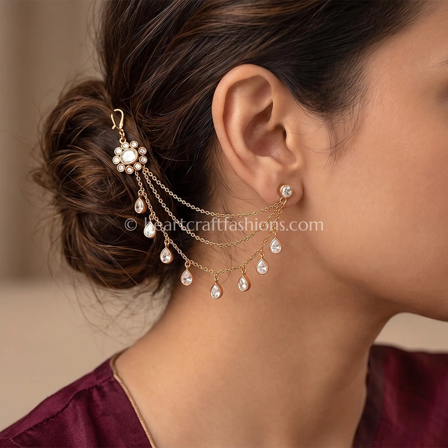 Sunehri Kundan Teardrop Kaan Chain