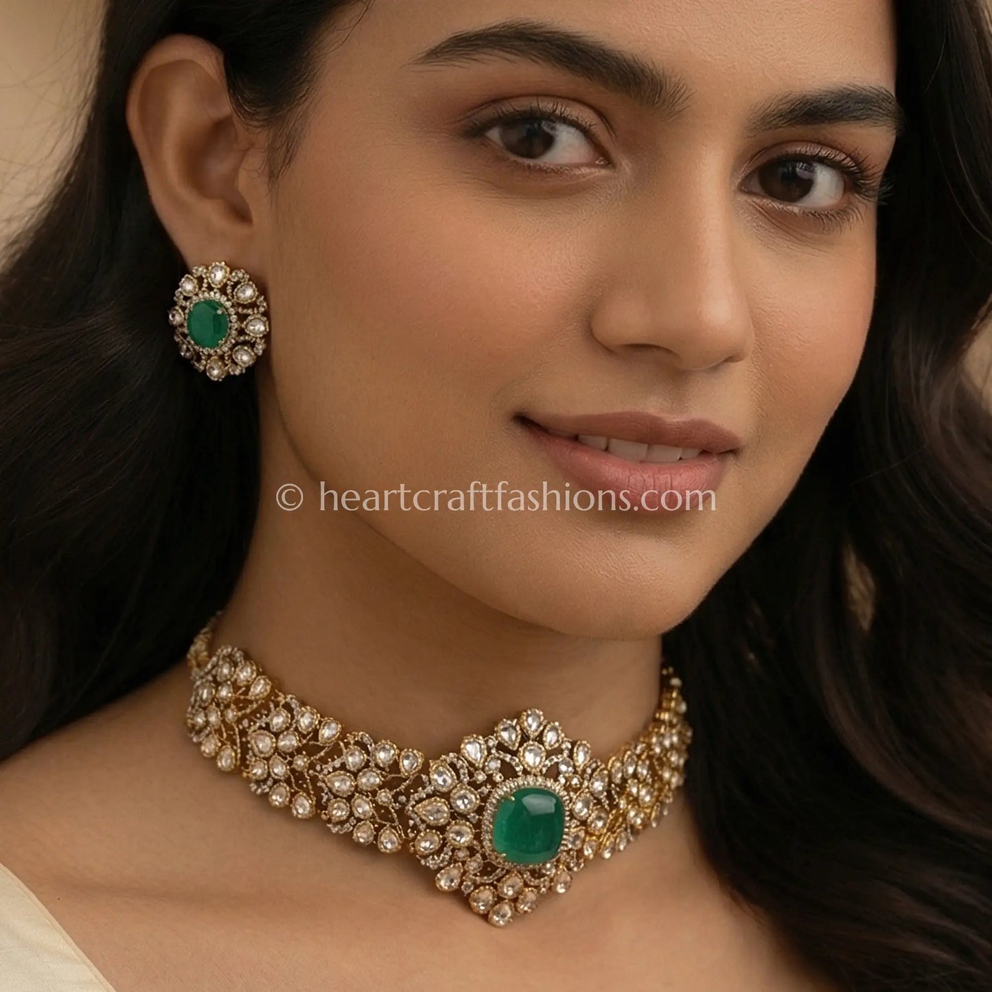 Vanya Green Doublet Moissanite Polki Choker Set