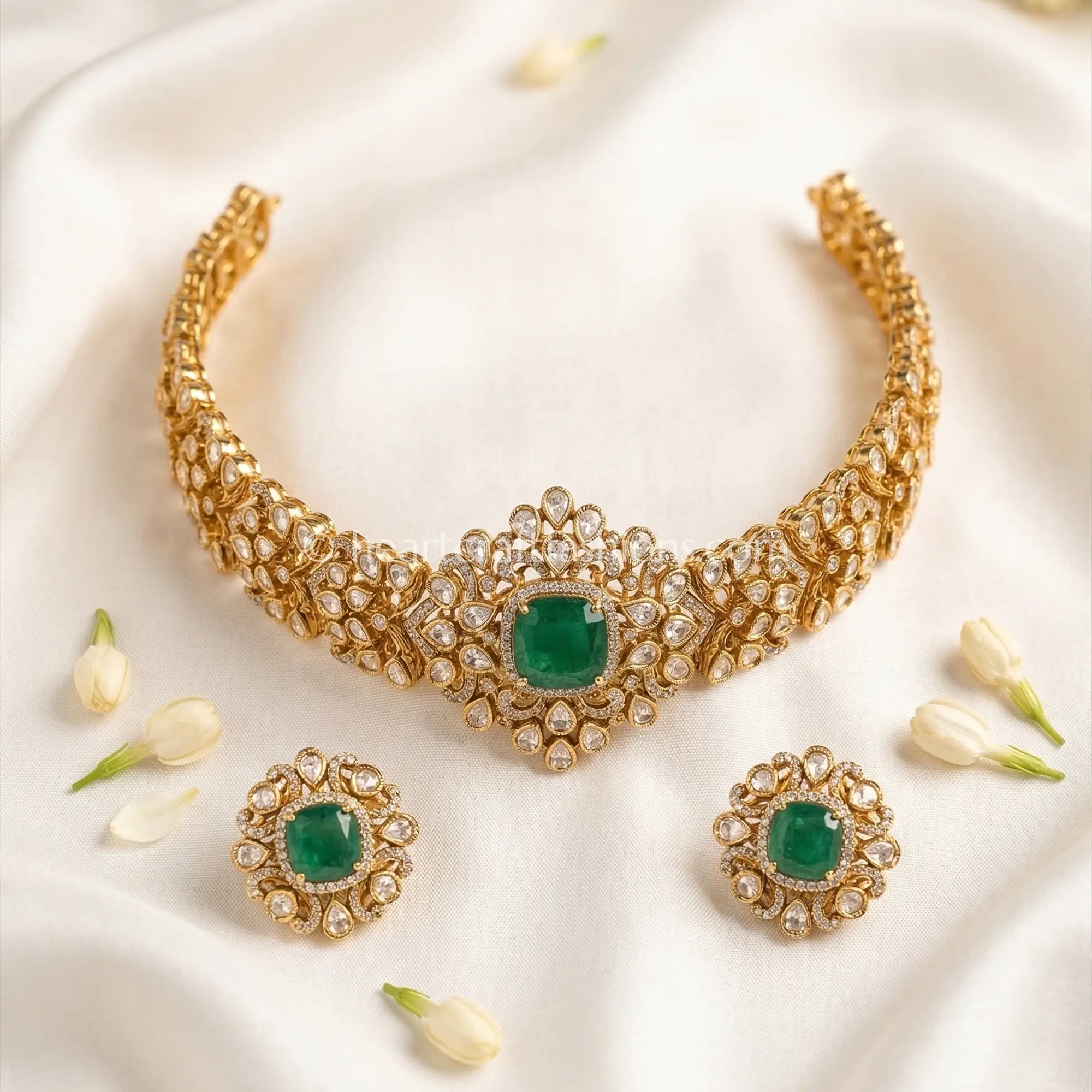 Vanya Green Doublet Moissanite Polki Choker Set