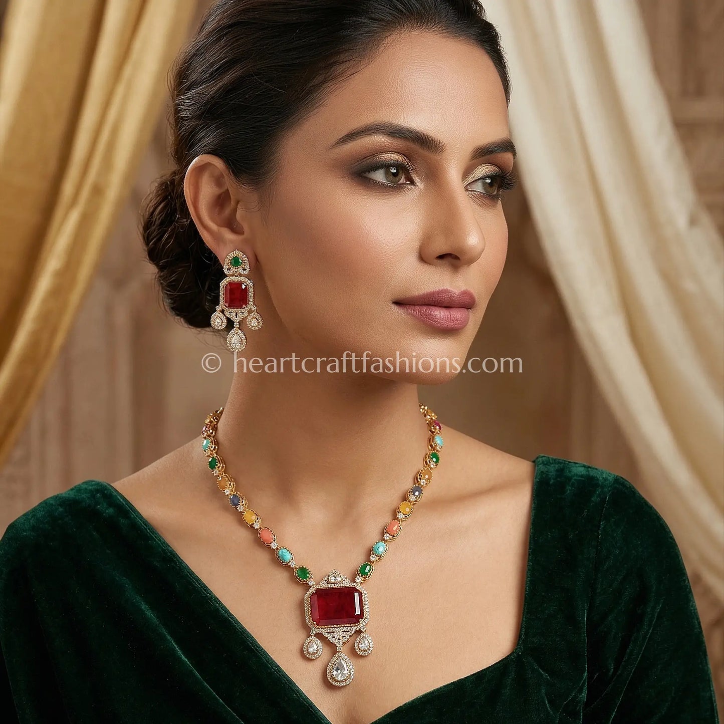 Vibrant Moissanite Polki Navratna Doublet Necklace
