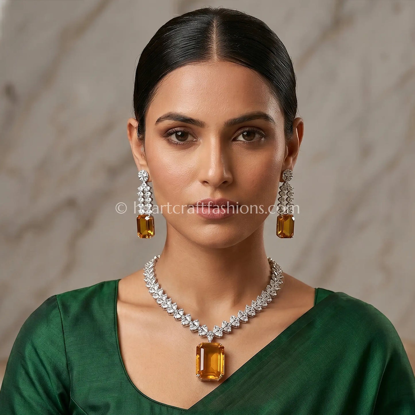 Yellow Citrine Emerald-Cut Solitaire Y-Necklace Set