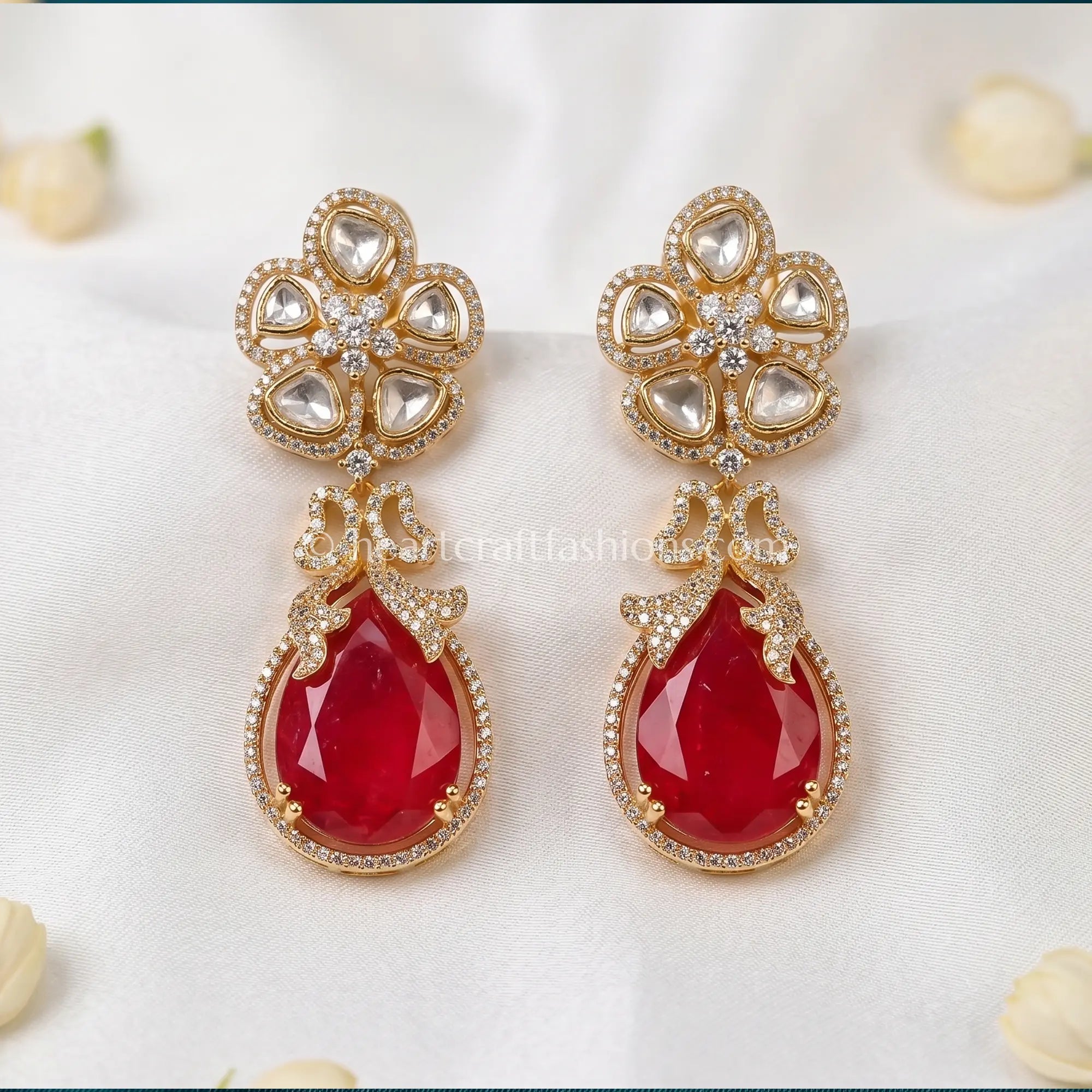 Zarina Ruby Sunehri Kundan Doublet Earrings
