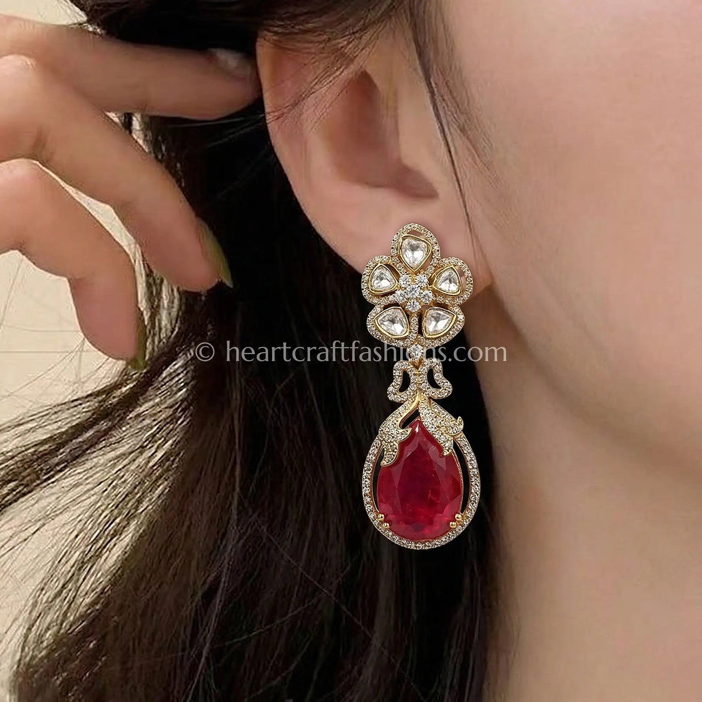 Zarina Ruby Sunehri Kundan Doublet Earrings