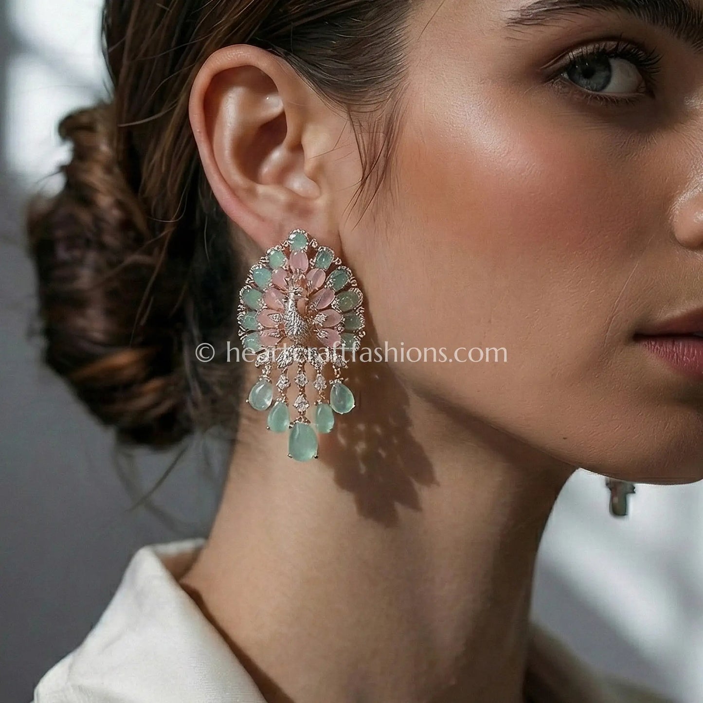 Zircon Floral Drop Earrings – Rose Gold Pastel Pink & Mint