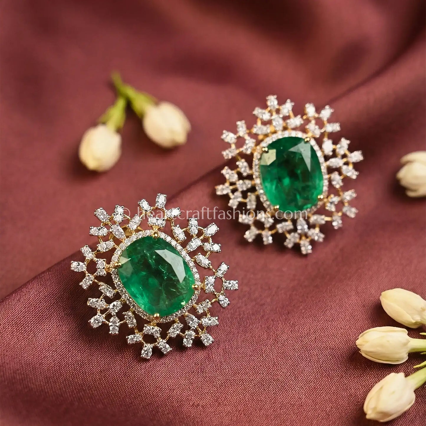 Zircon Halo Stud Earrings – Emerald Green