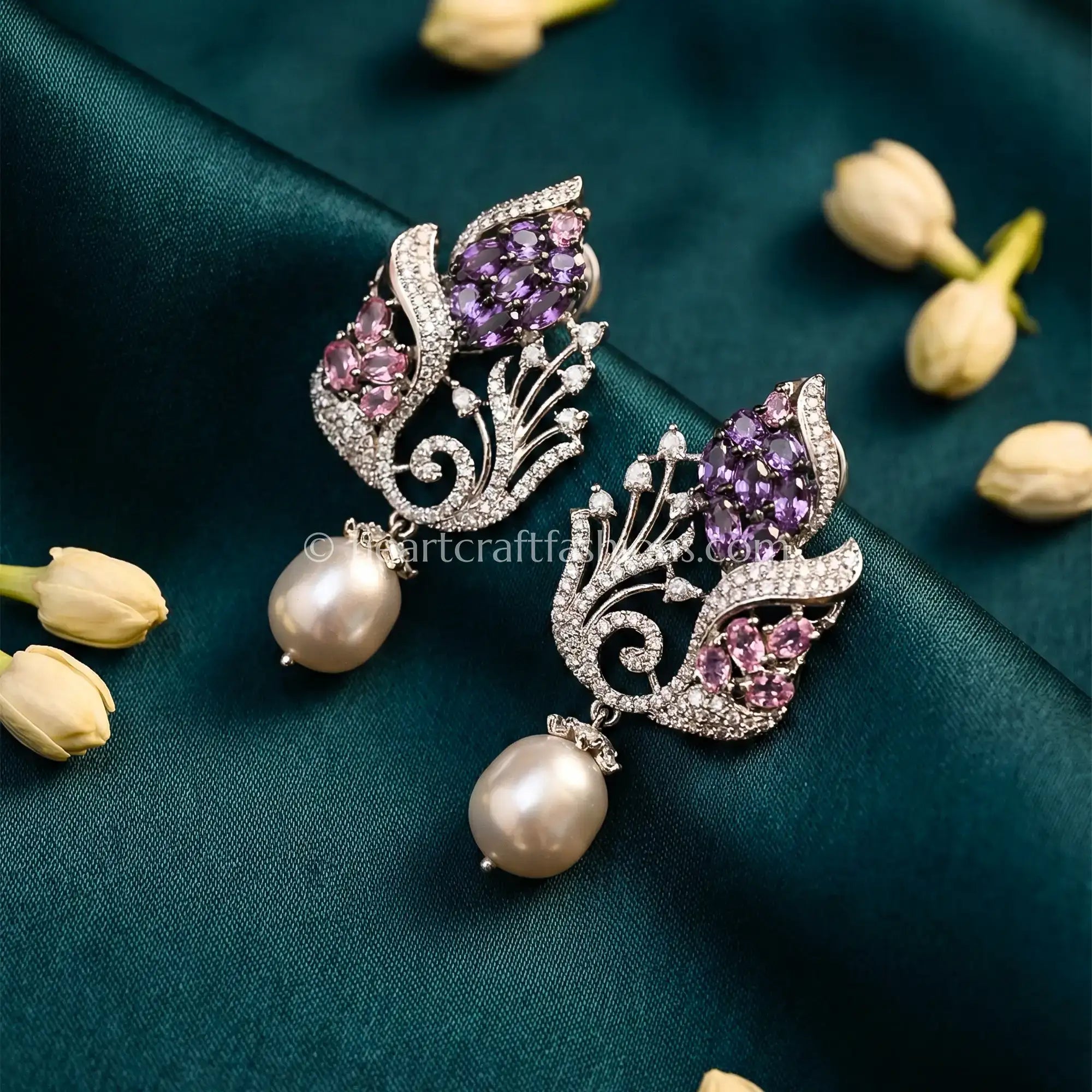Zircon Pearl Drop Earrings – Lavender & Blush Pink