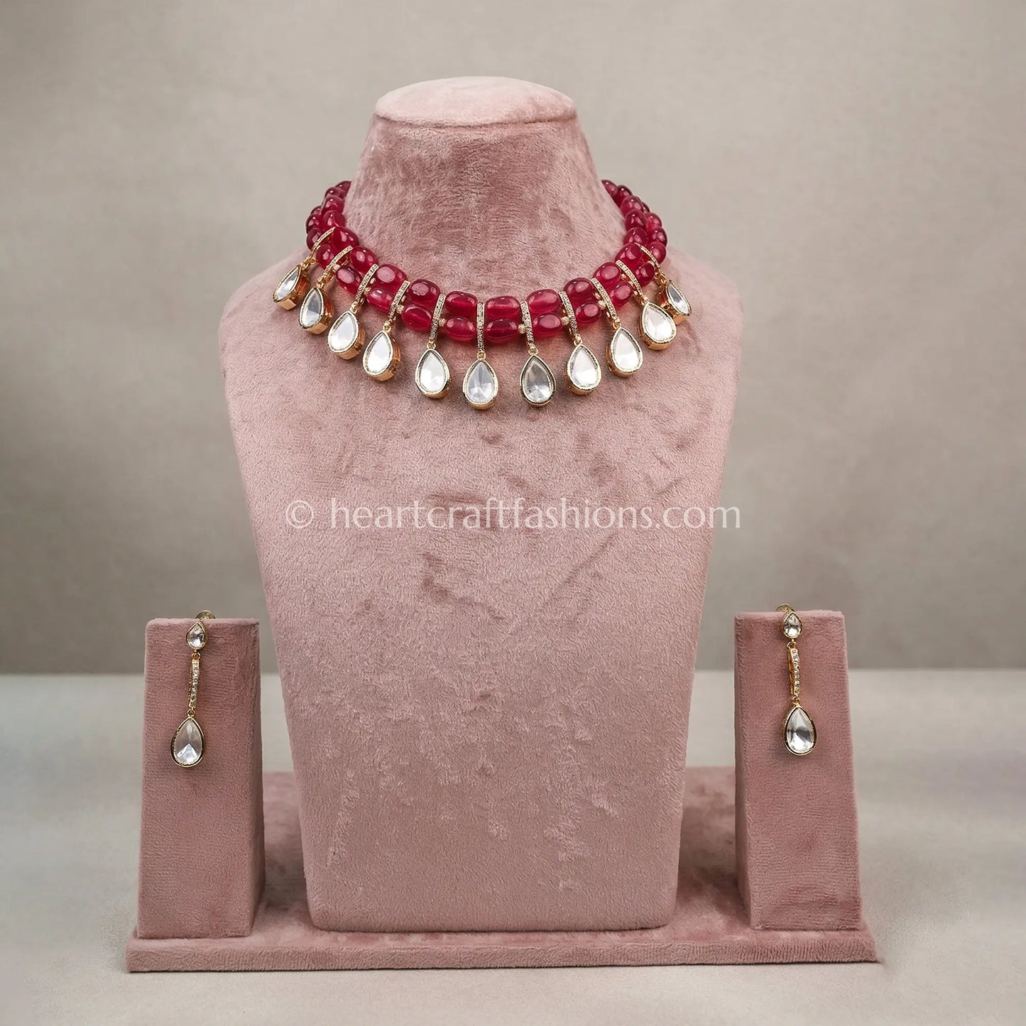 Sunehri Uncut Kundan & Semi-Precious Ruby Bead Choker Set