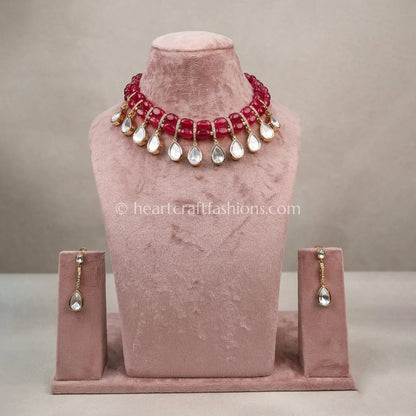 Sunehri Uncut Kundan & Semi-Precious Ruby Bead Choker Set