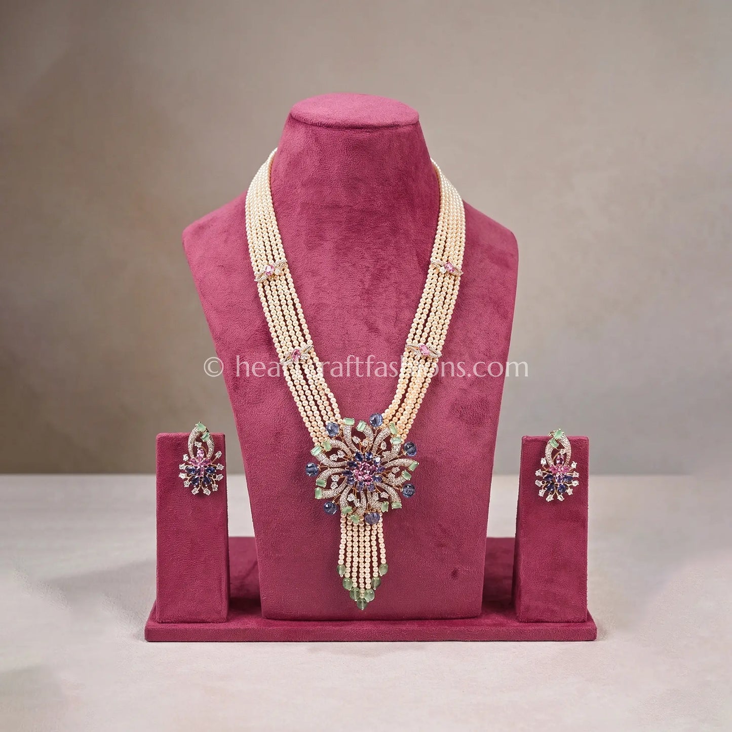 Multi-Gemstone Zircon Pearl Rani Haar Set