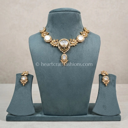 Vintage Amrapali Mother-of-Pearl & Antique Gold Peacock Necklace Set