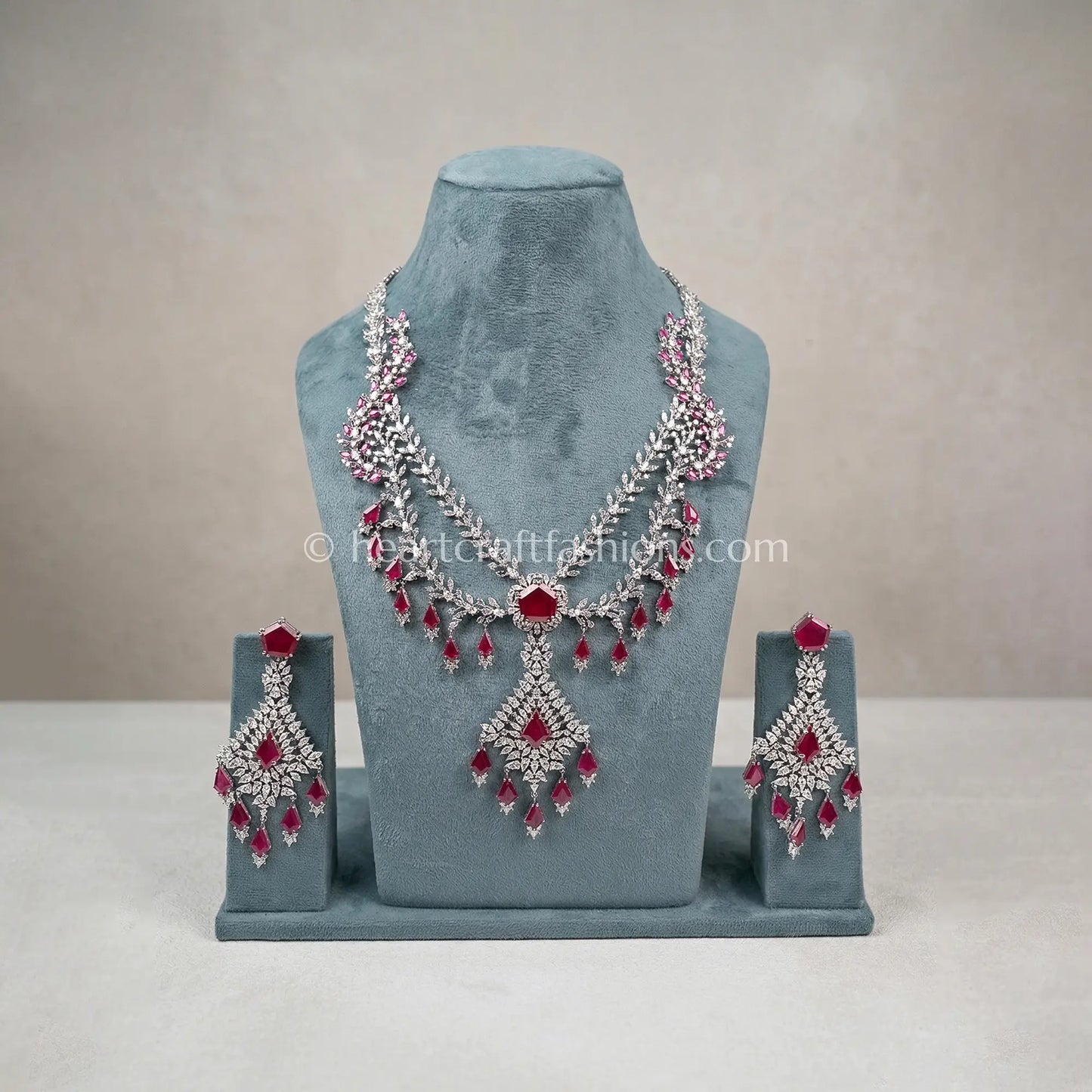 Ruby Red Geometric Layered Zircon Set