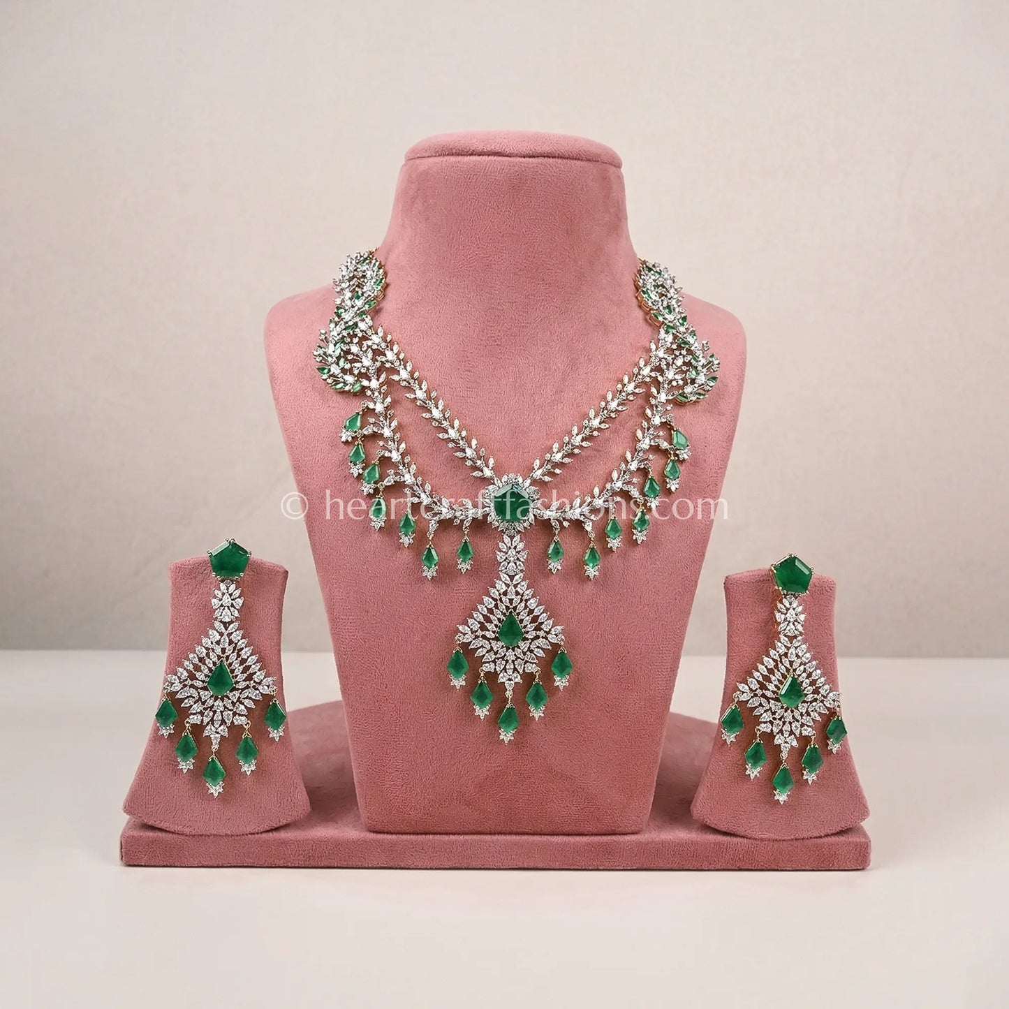 Emerald Green Geometric Layered Zircon Set