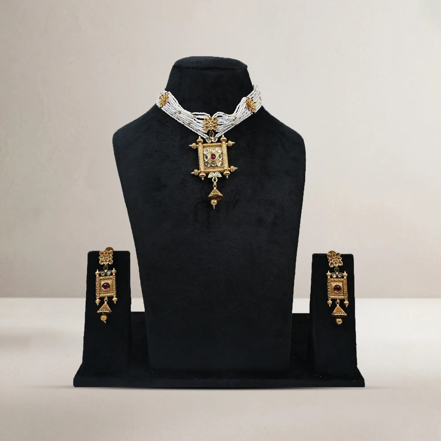Royal Rajwadi Kundan Multi-Strand Pearl Pendant Necklace Set