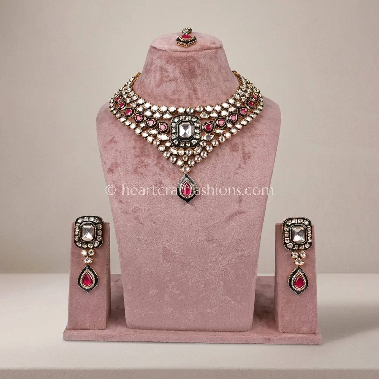 AC Kundan Victorian Ruby Drop Choker Set