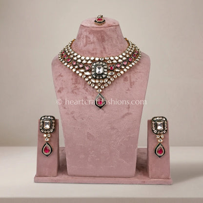 AC Kundan Victorian Ruby Drop Choker Set
