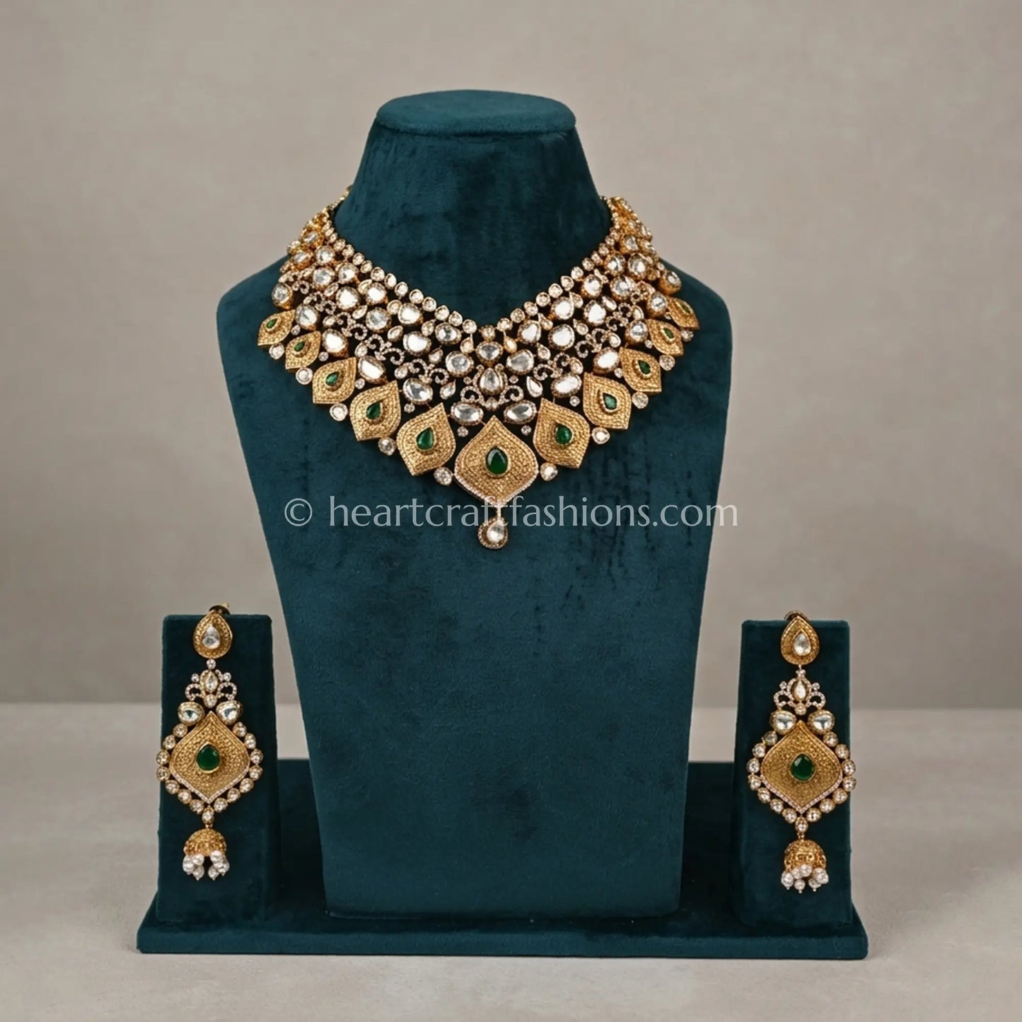 Rajputana AC Kundan Green Drop Necklace Set
