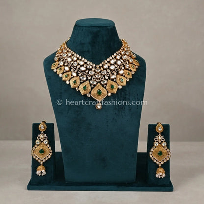 Rajputana AC Kundan Green Drop Necklace Set